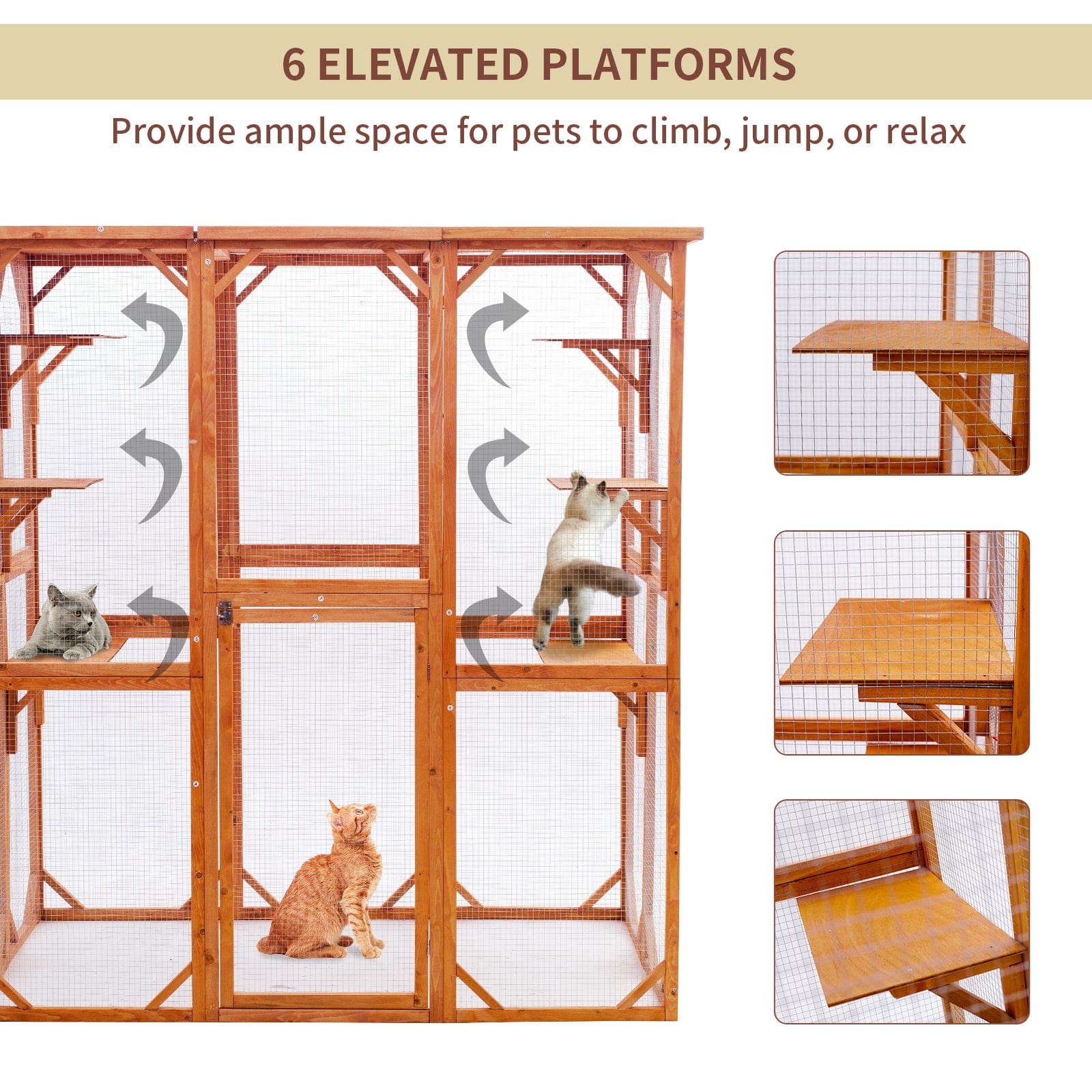 Elecwish Large Cat House Catio Outdoor Cat Enclosure has 6 elevated platforms