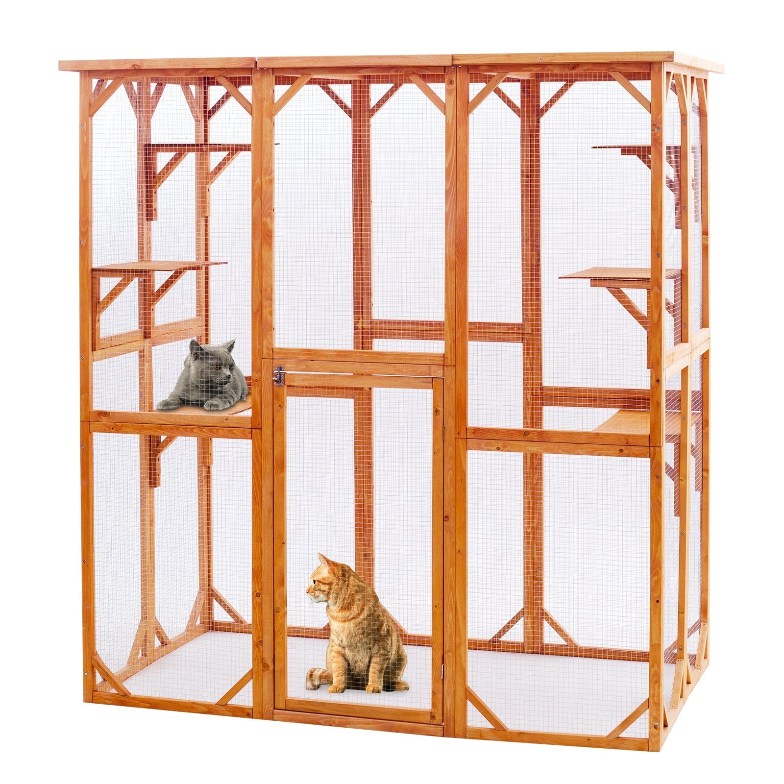 Elecwish Large Cat House Catio Outdoor Cat Enclosure 71" x 38.5" x 71",Orange with white background