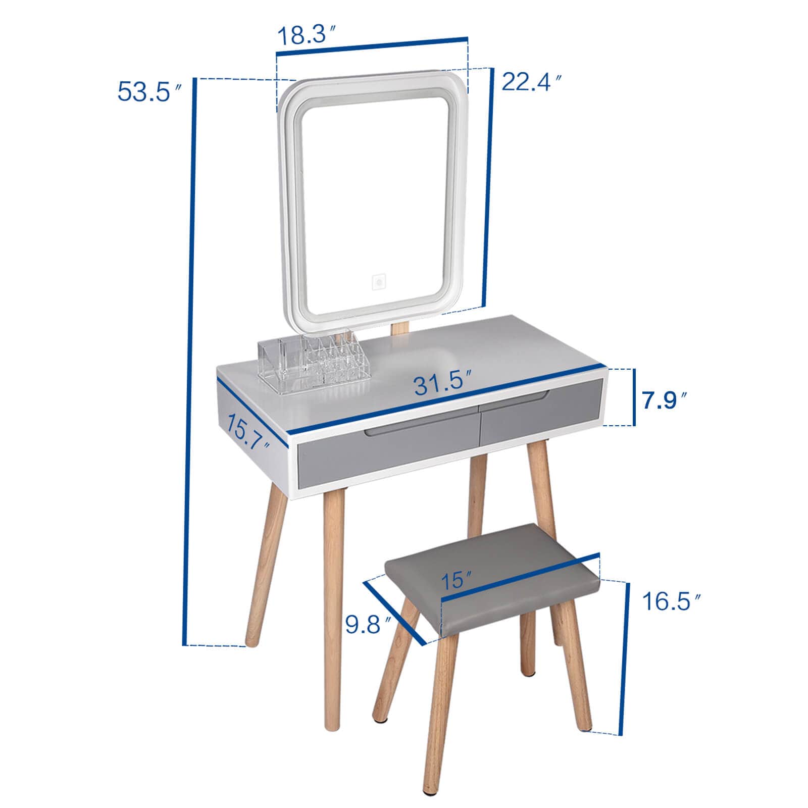 Elecwish makeup dressing table set with square mirror size