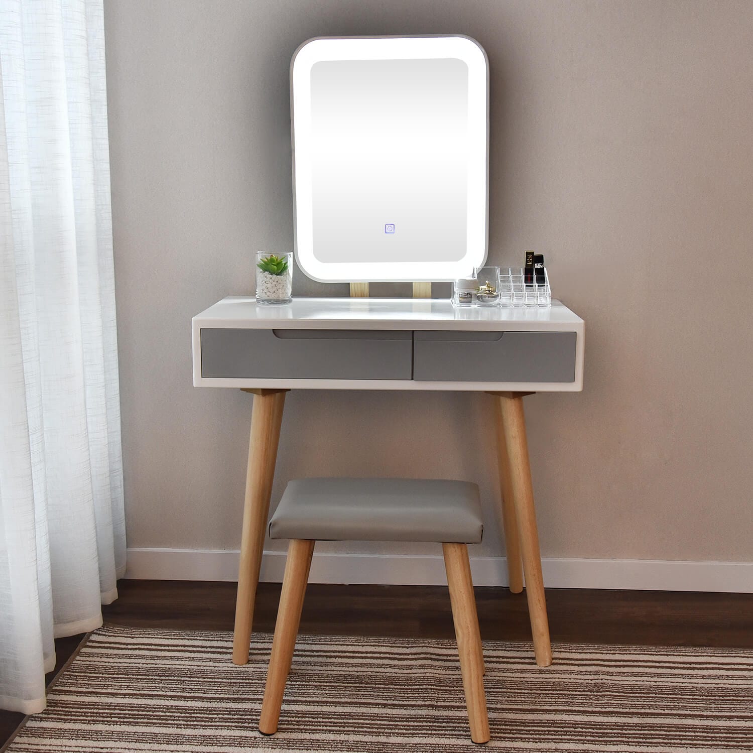 Elecwish makeup dressing table set with square mirror display