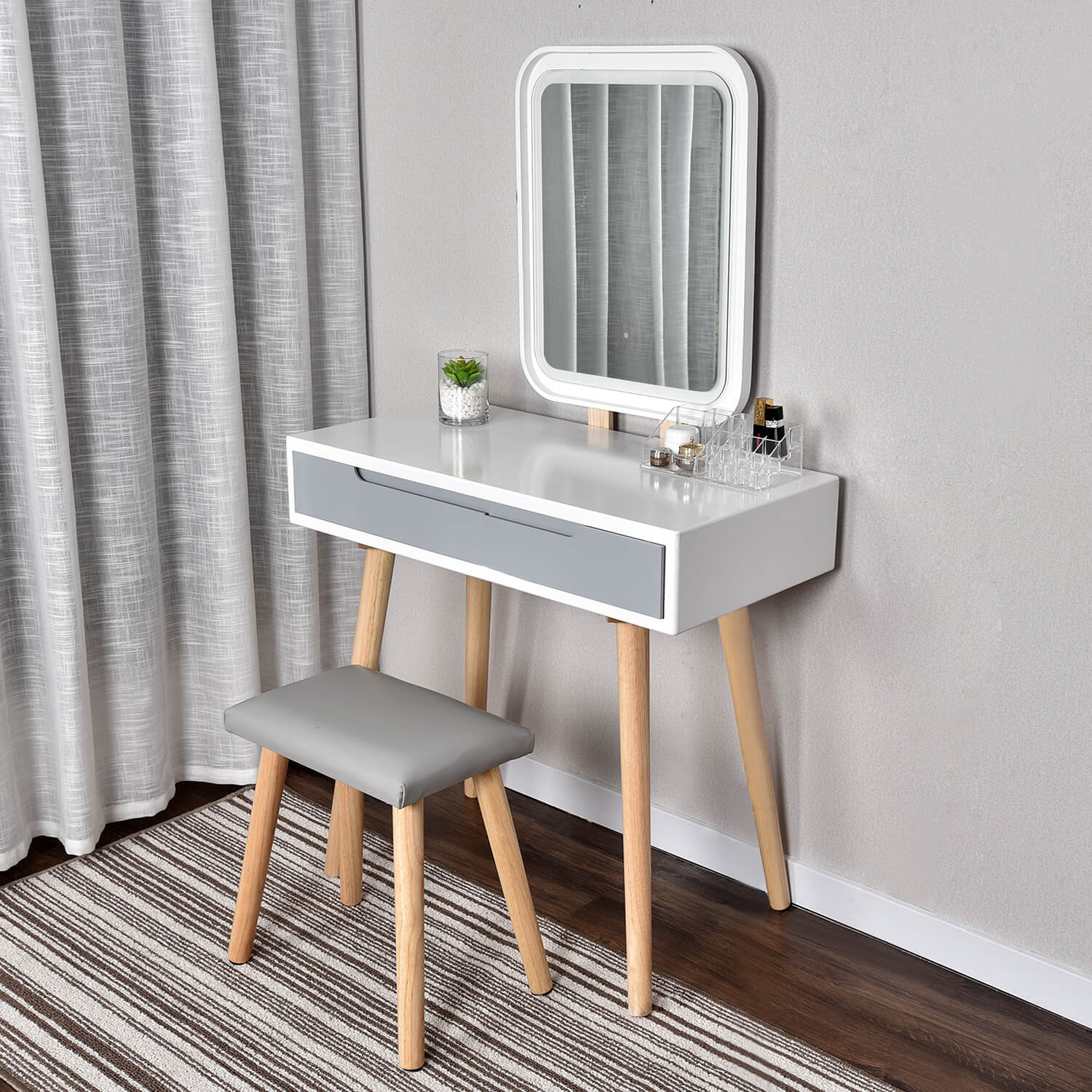 Elecwish makeup dressing table set with square mirror is suitable for bedroom