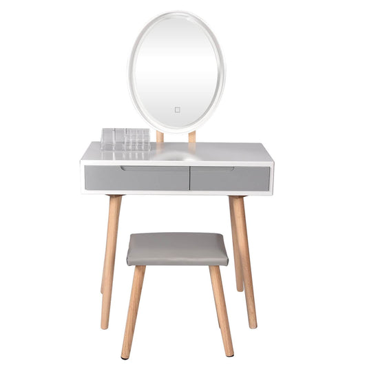 Elecwish 32" Makeup Vanity Table Stool Set Drawers W/ LED Oval Mirror