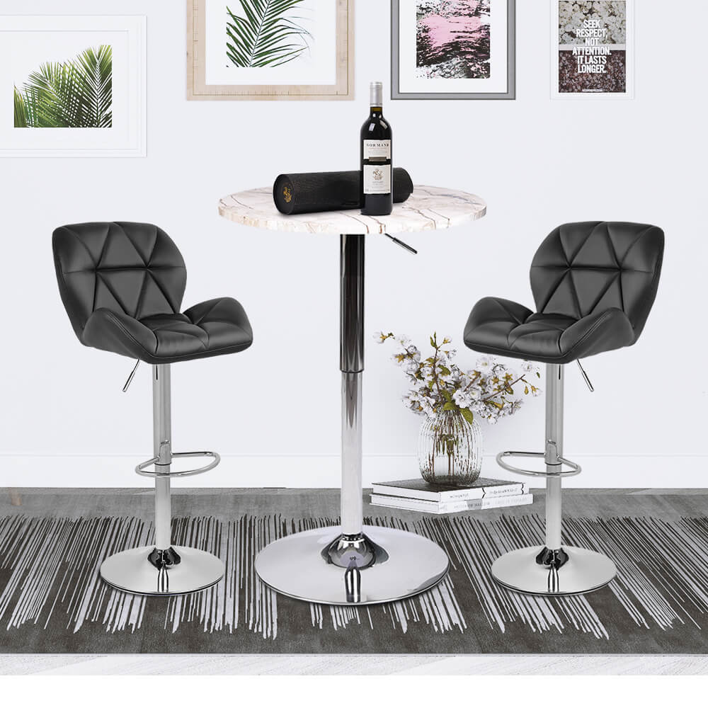 Elecwish Bar Table Set 3-Piece OW0301 marble white bar table with black bar stools display scene