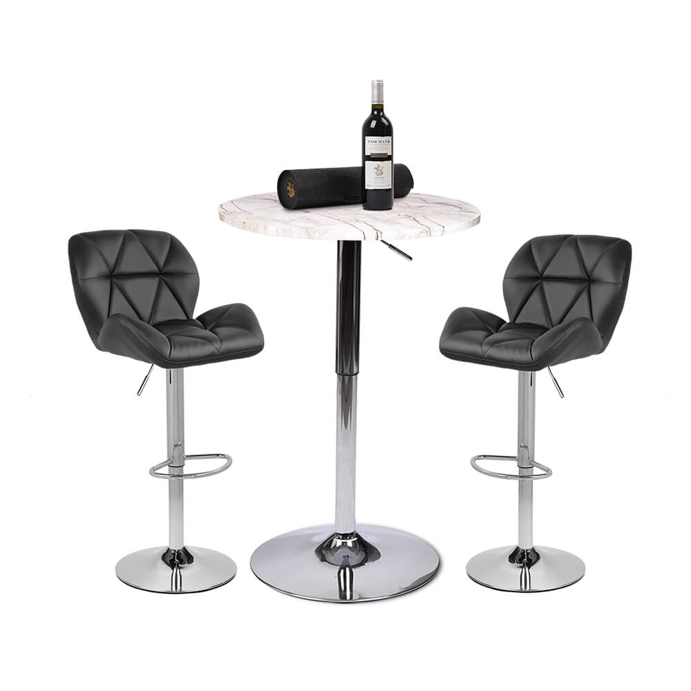 Elecwish Bar Table Set 3-Piece OW0301 marble white bar table with black bar stools