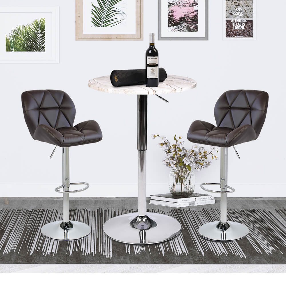 Elecwish Bar Table Set 3-Piece OW0301 marble white bar table with brown bar stools display scene