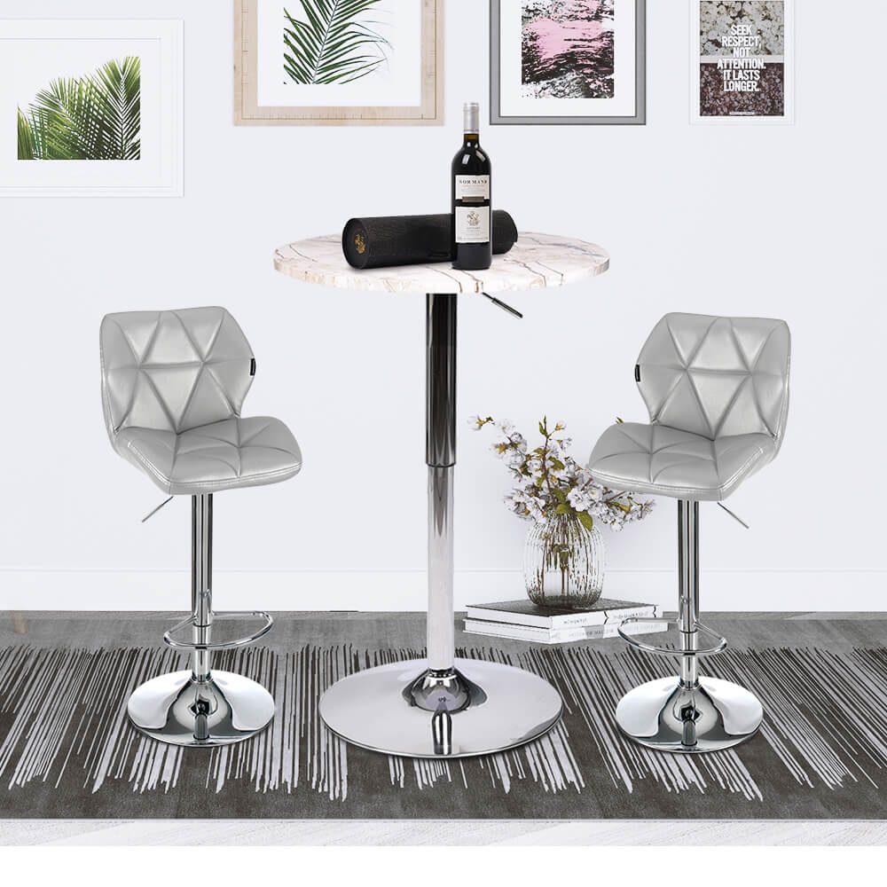 Elecwish Bar Table Set 3-Piece OW0301 marble white bar table with silver bar stools display scene