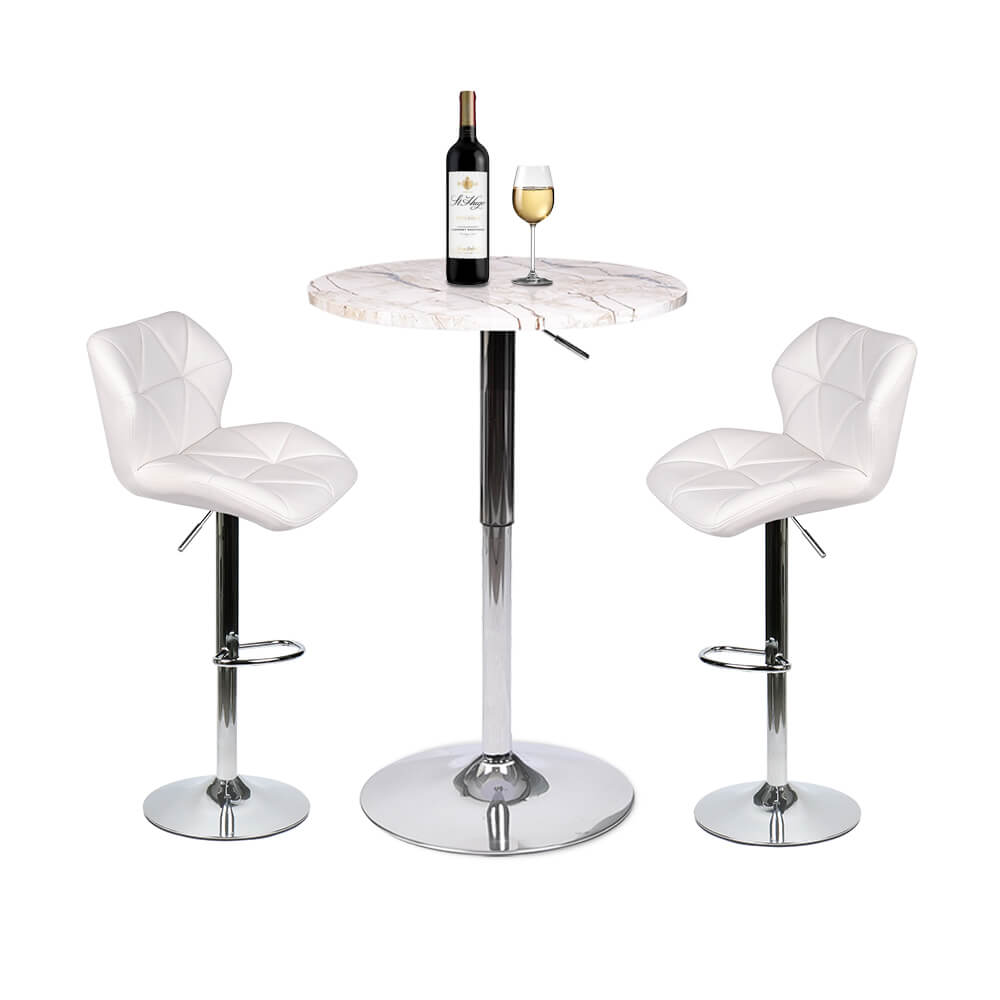 Elecwish Bar Table Set 3-Piece OW0301 marble white bar table with white bar stools