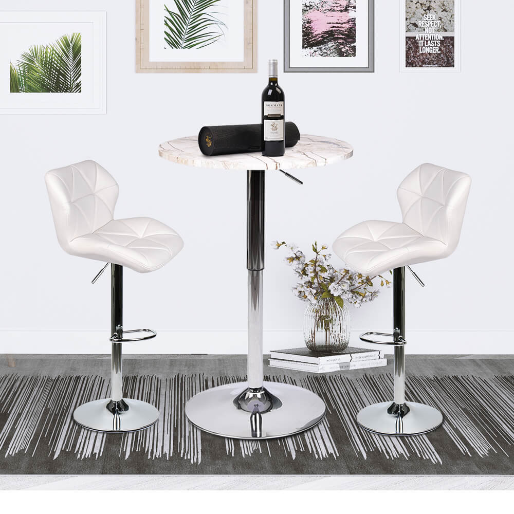 Elecwish Bar Table Set 3-Piece OW0301 marble white bar table with white bar stools display scene