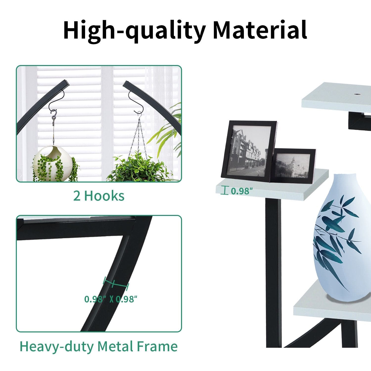 Black White Plant Stand Indoor,2 PCS 5 Tier Half Moon Plant Shelf has high-quality material