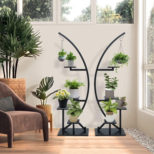 Elecwish Plant Stand Indoor,2 PCS 5 Tier Multiple Tiered Flower Shelves Pot Holder,Black display in livingroom