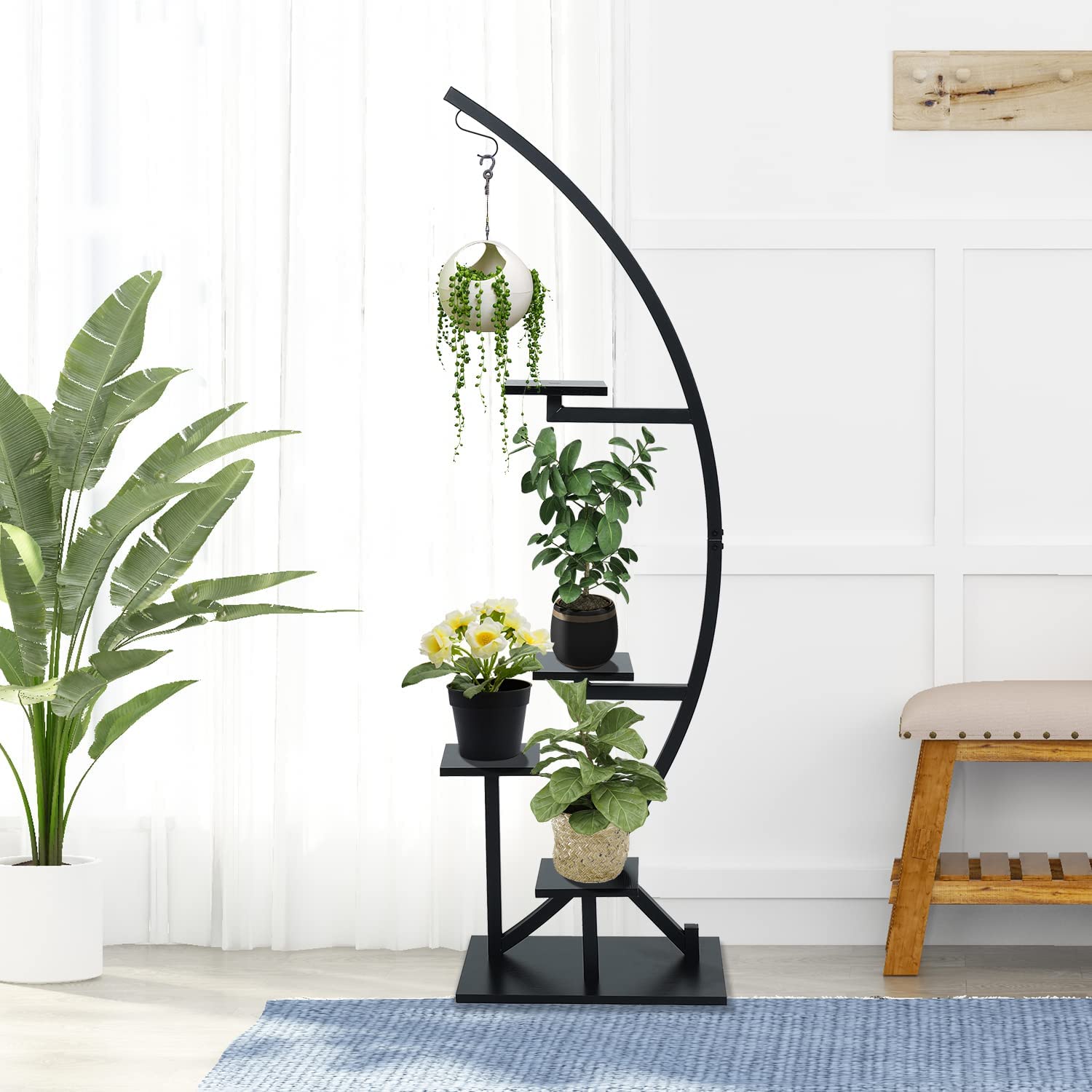 Black Plant Stand Indoor display with plants