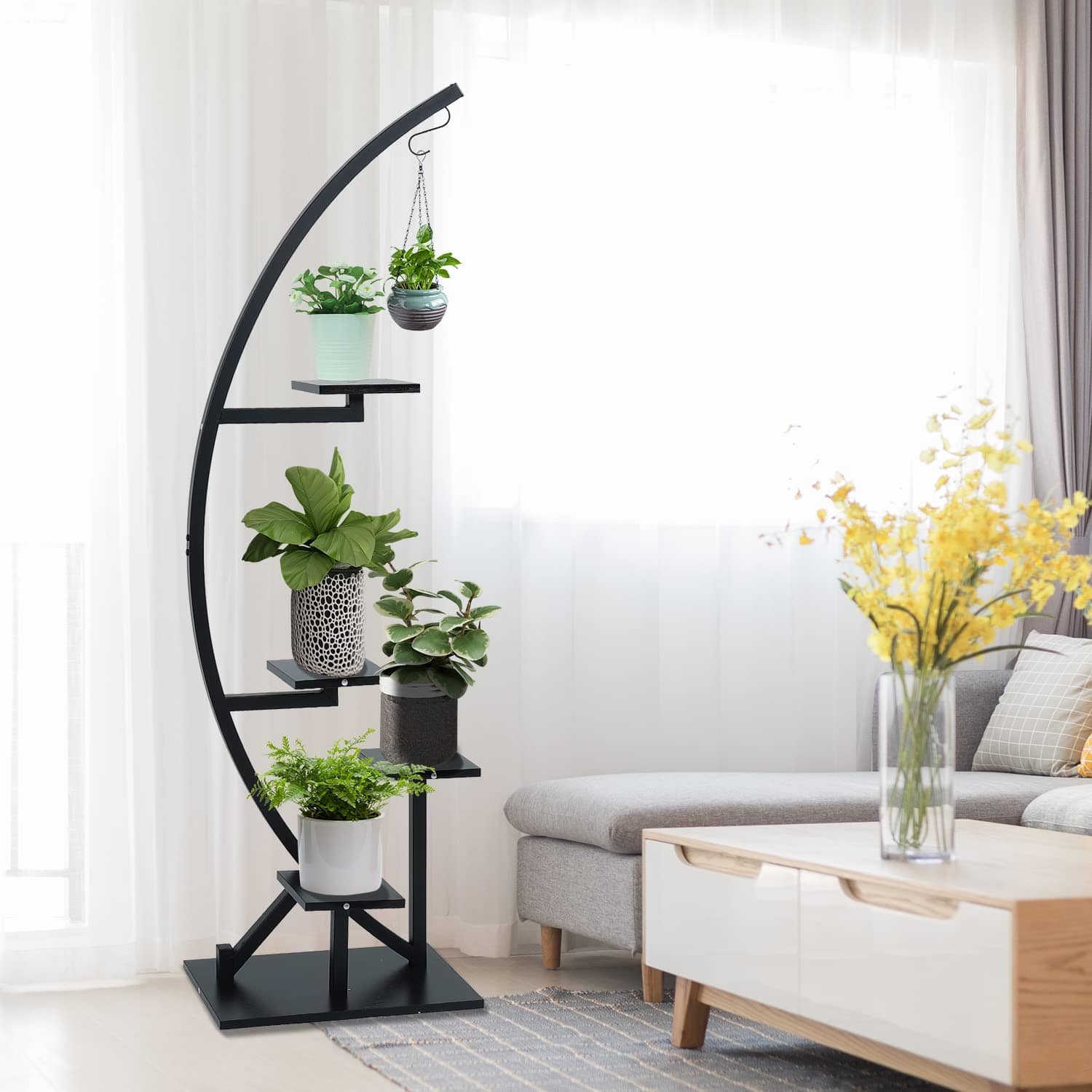 One of Black Plant Stand Indoor, 5 Tier Flower Shelves Pot Holder GD001 display