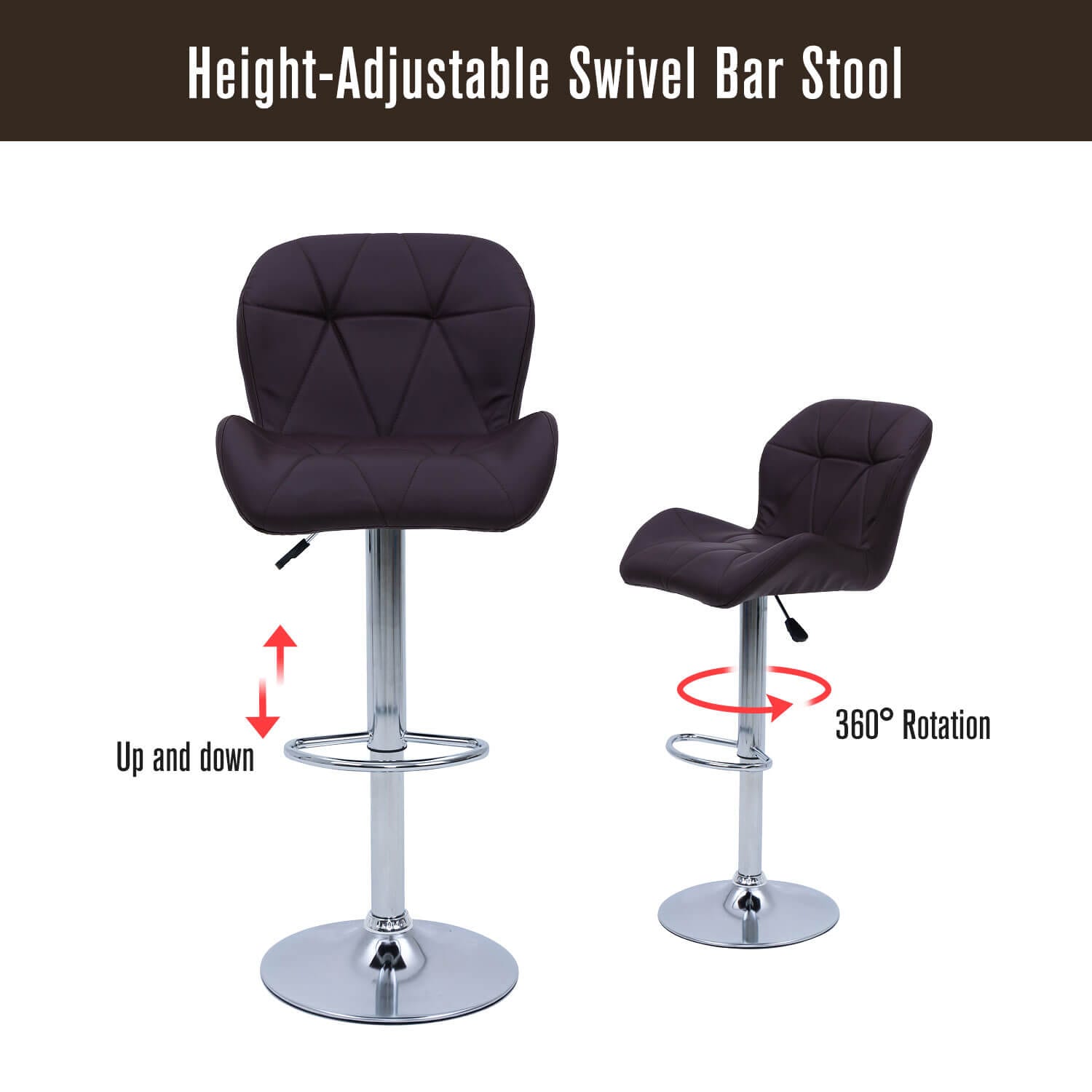Elecwish Grid Brown Set of 2 Bar Stools OW010 is height-adjustable swivel bar stool