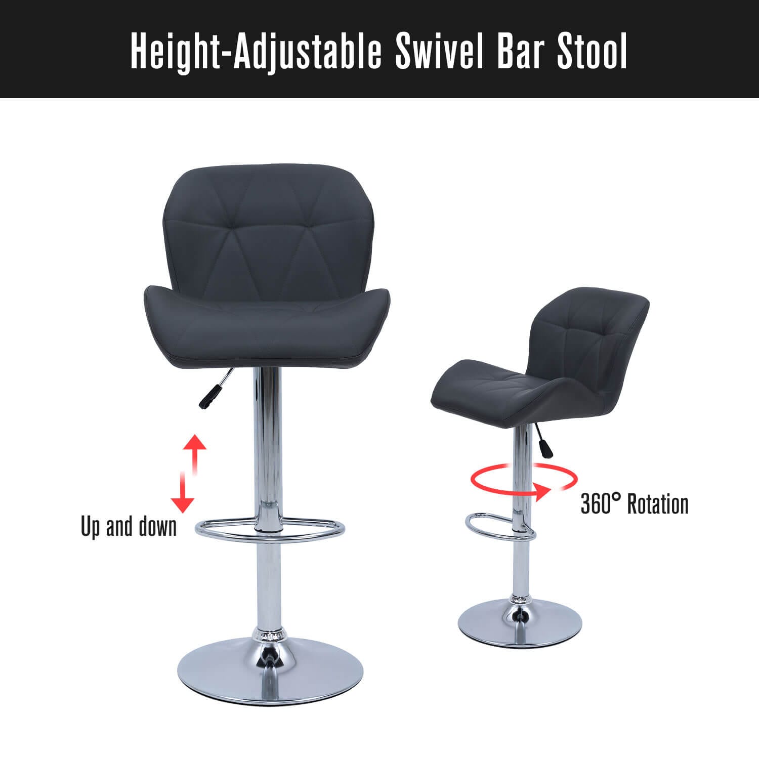 Height of Elecwish Grid Grey Set of 2 Bar Stools OW010 has 360° rotation and can up and down