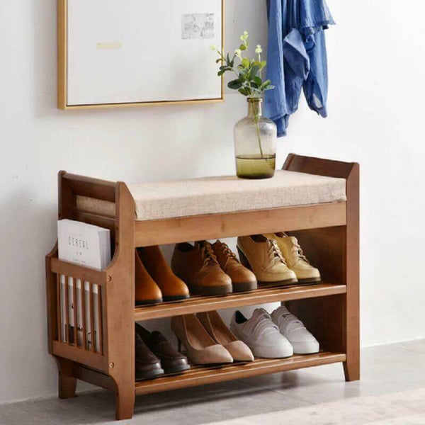 Elecwish Bamboo Shoe Rack Bench with Removable Cushion and Side Shelf