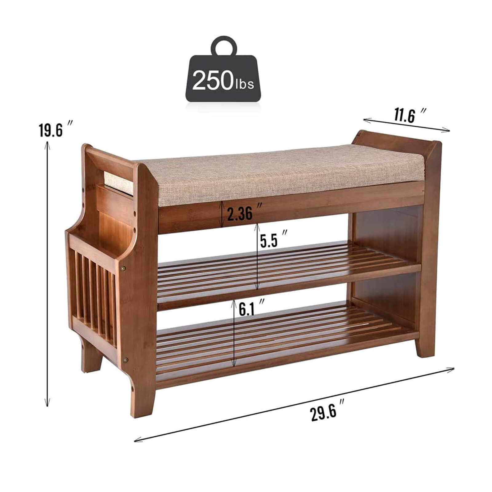 Elecwish Storage Benches 2 Tiers Bamboo Shoe Rack HW105 size