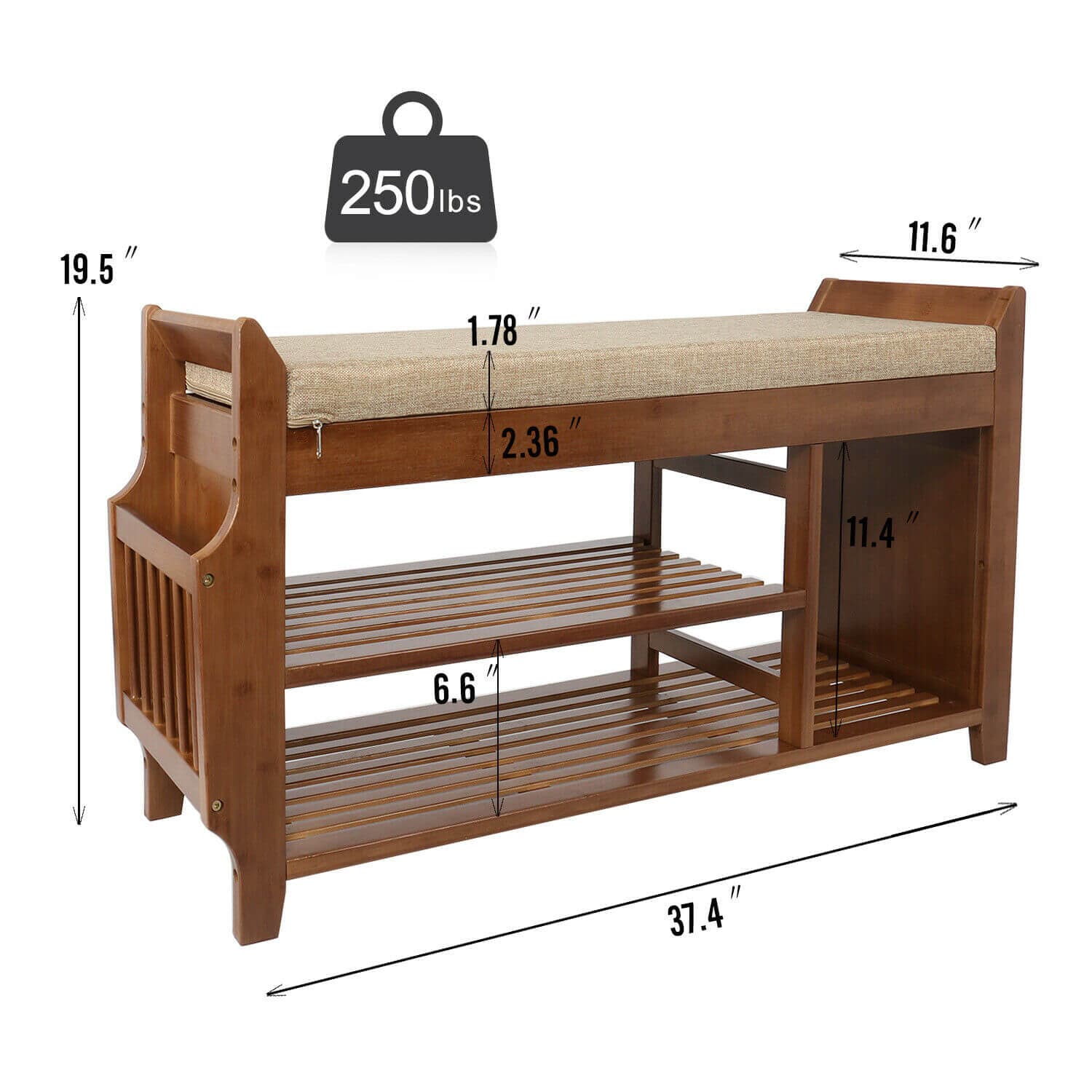 Elecwish Storage Benches 2 Tiers Bamboo Shoe Rack HW105 size
