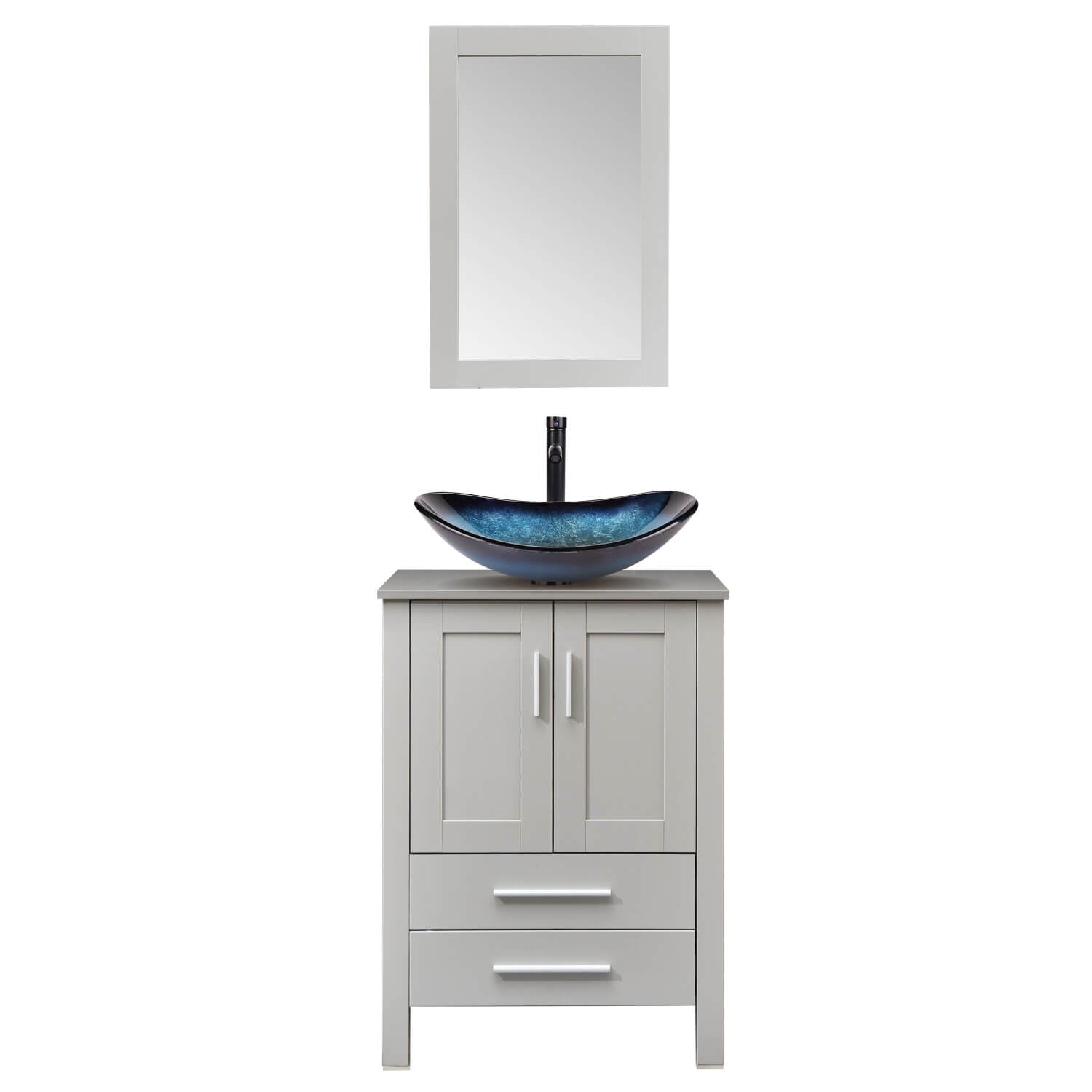Elecwish gray wood bathroom vanity with blue boat glass sink BG005BL in white background