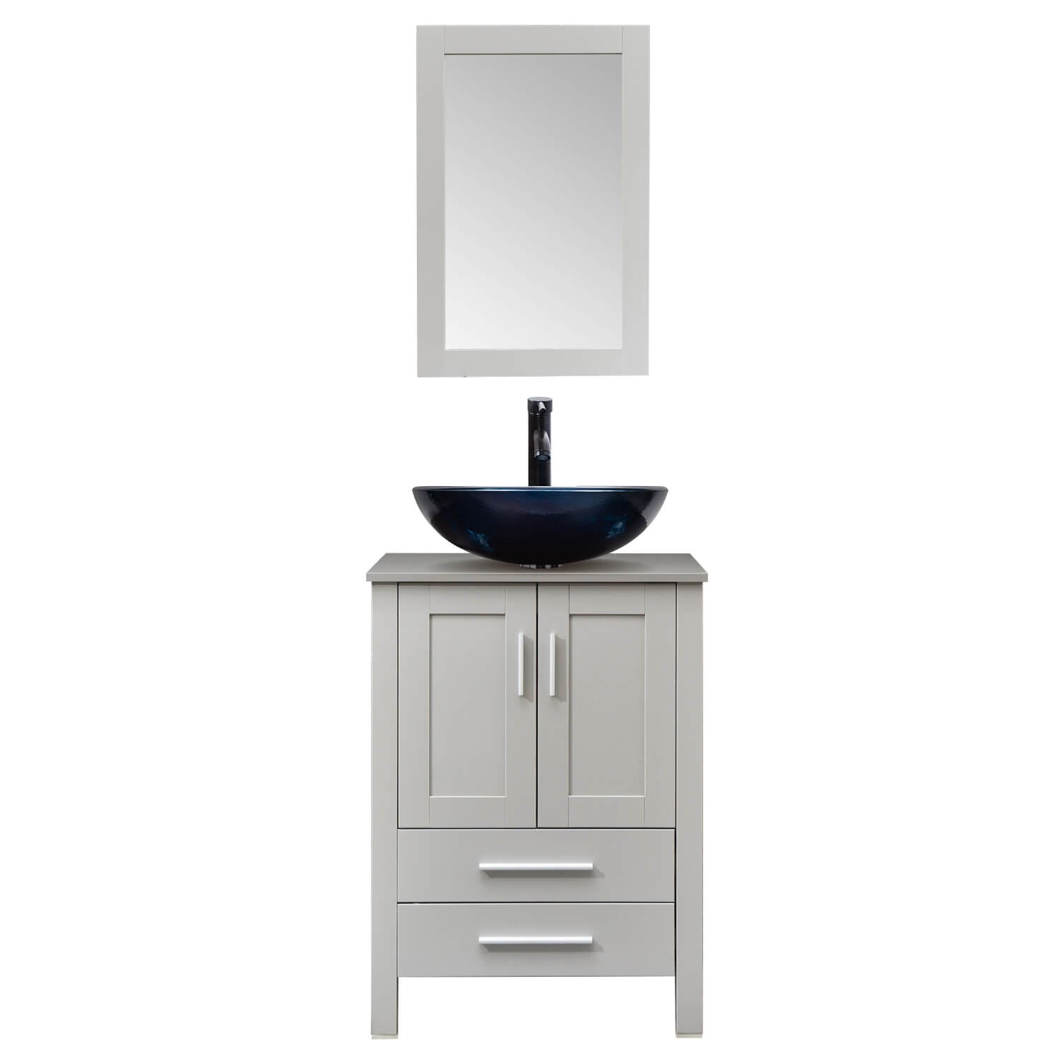 Elecwish gray wood bathroom vanity with blue glass sink BA20077 in white background