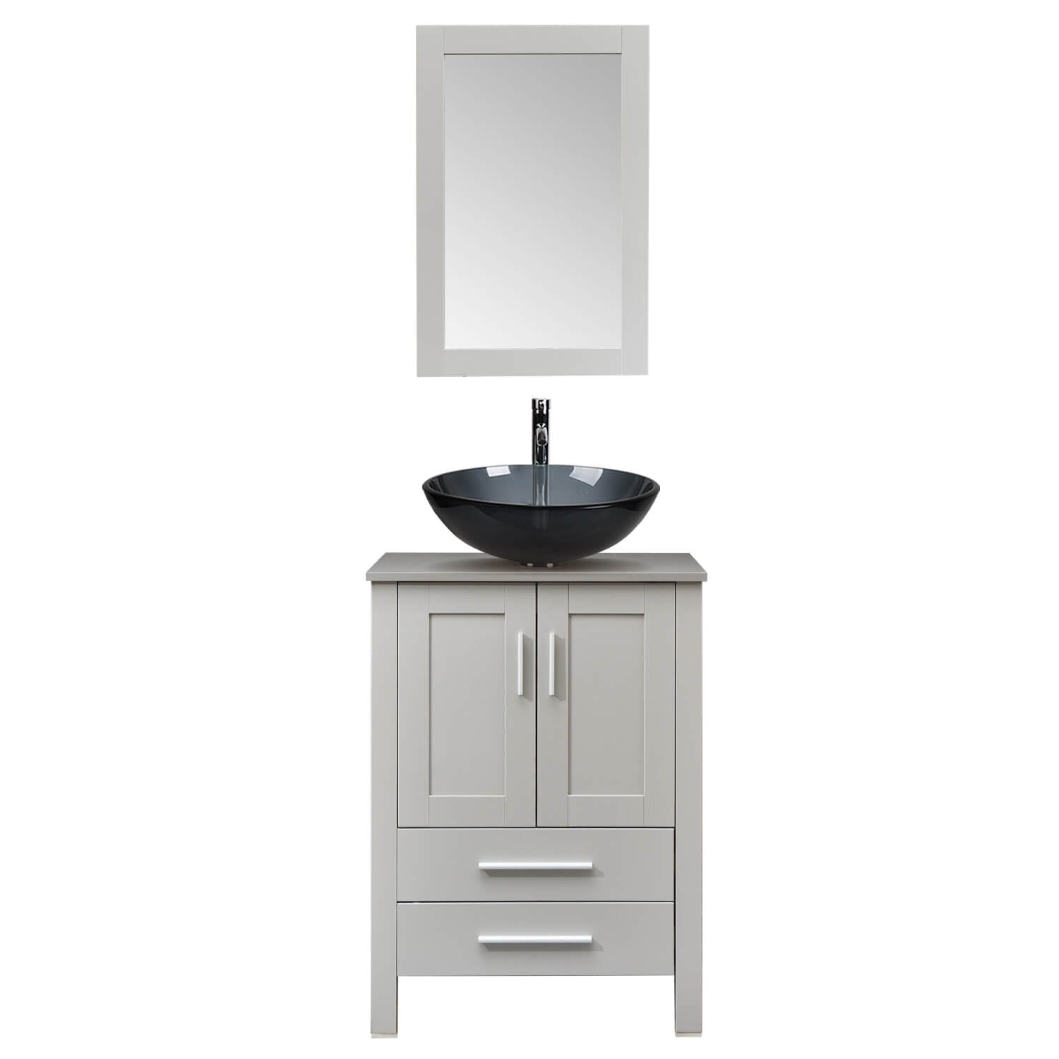Elecwish gray wood bathroom vanity with bluish grey glass sink BG003 in white background
