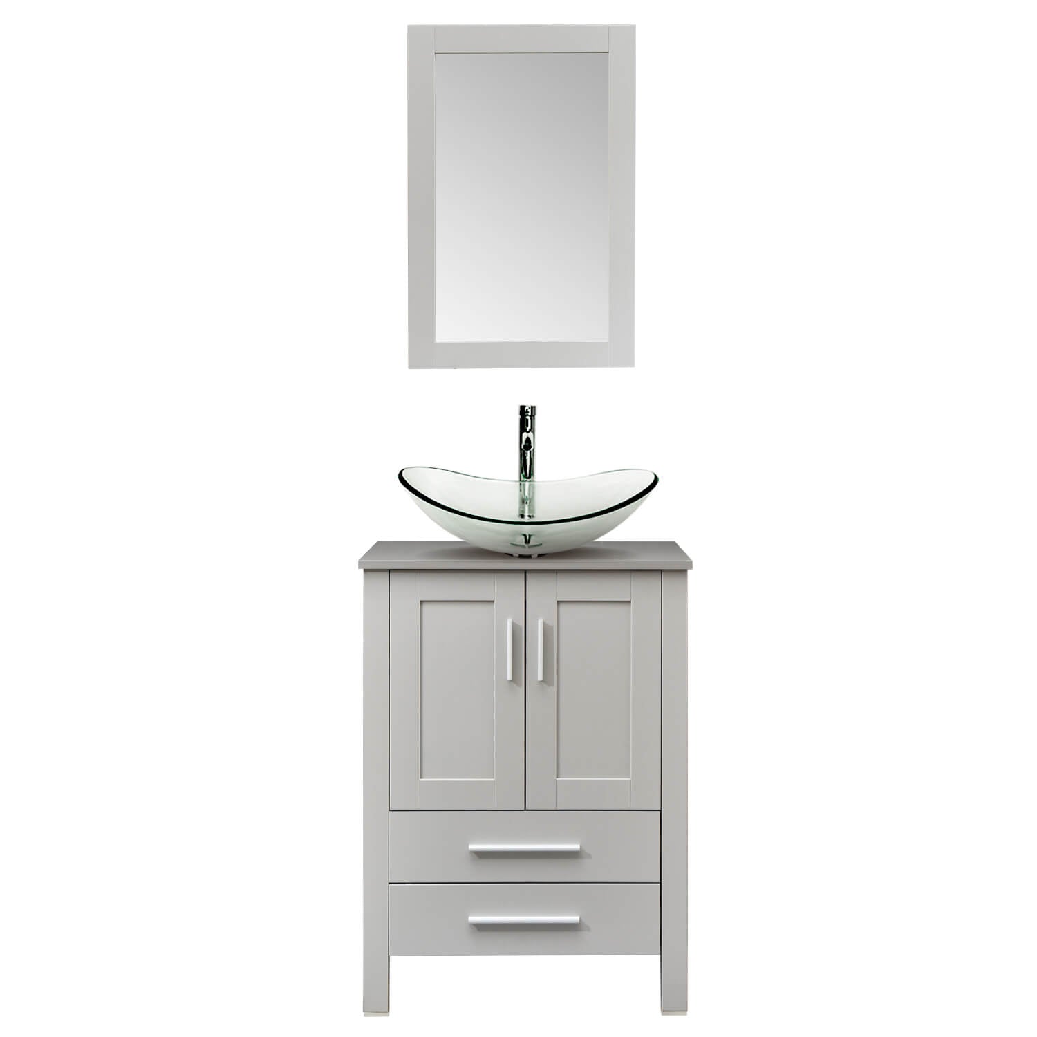 Elecwish gray wood bathroom vanity with boat clear sink BG007 in white background
