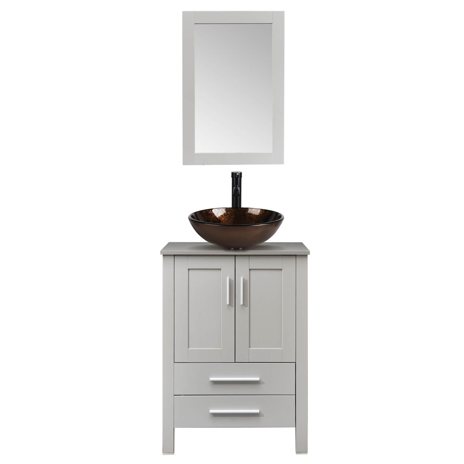Elecwish gray wood bathroom vanity with brown glass sink BA20062 in white background
