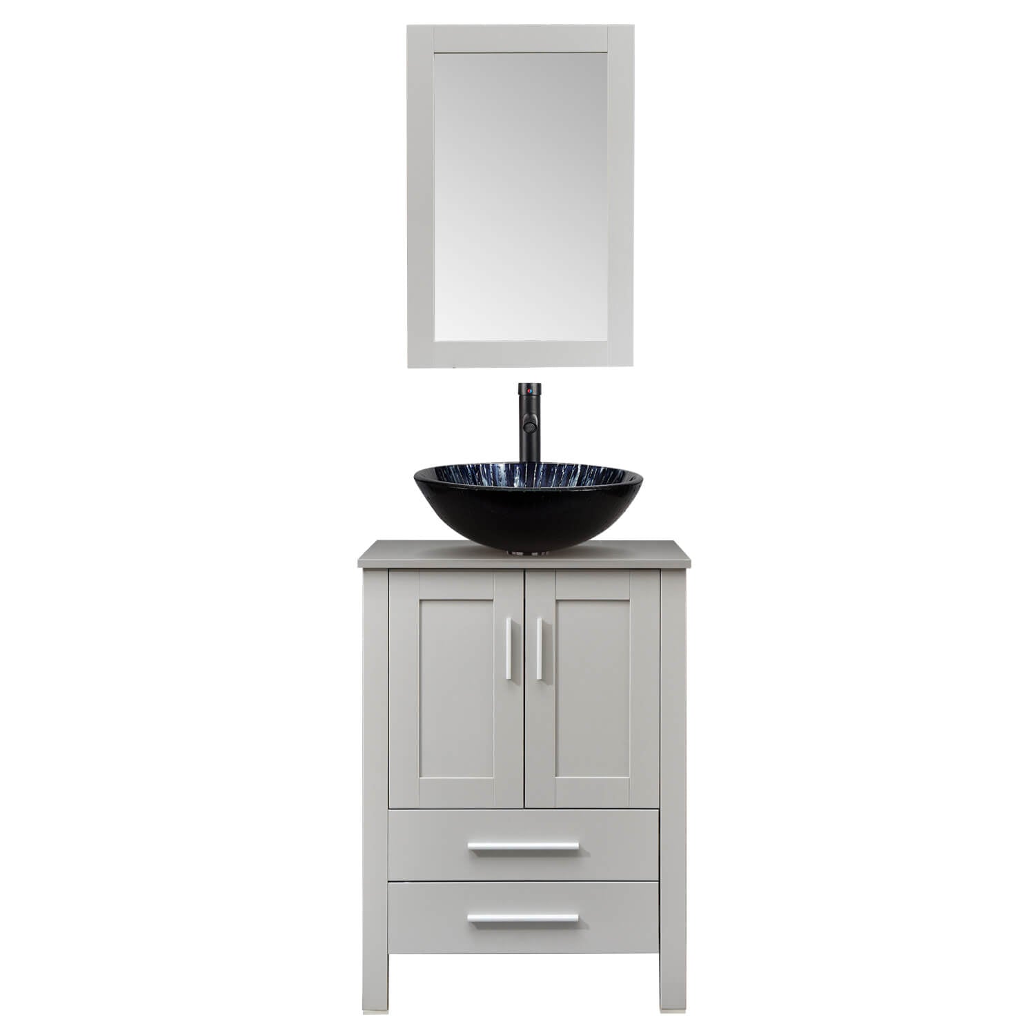 Elecwish gray wood bathroom vanity with patterened round sink in white background