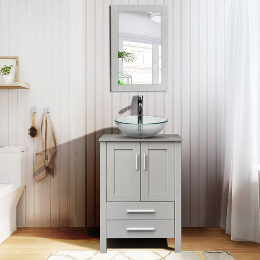 Elecwish gray wood bathroom vanity with round clear sink BA20061