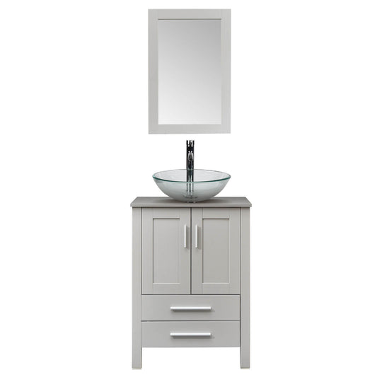 Elecwish Gray Wood Bathroom Cabinet Combo Set which is bathroom vanity BV1010-GY with round clear sink ba20061