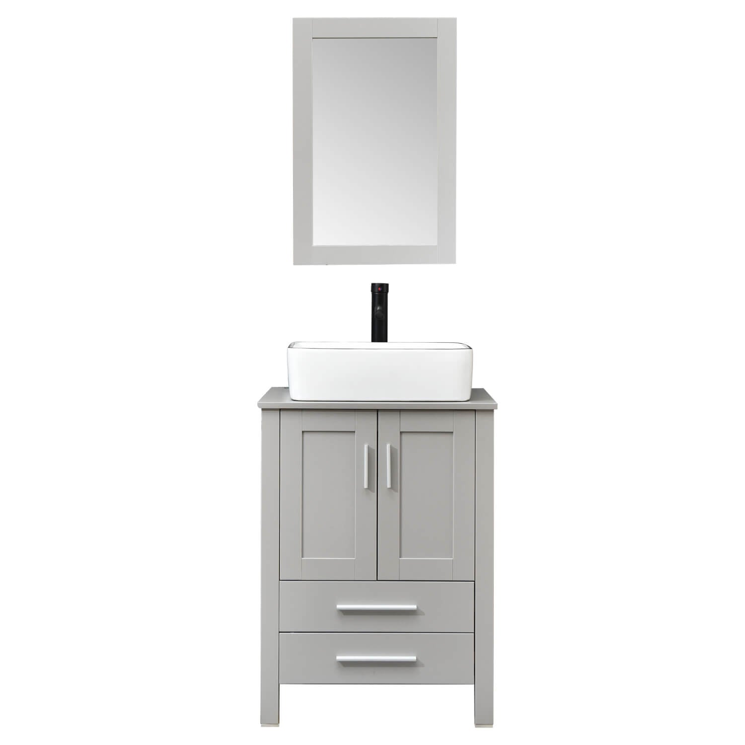 Elecwish gray wood bathroom vanity with white ceramic sink HW1125 in white background