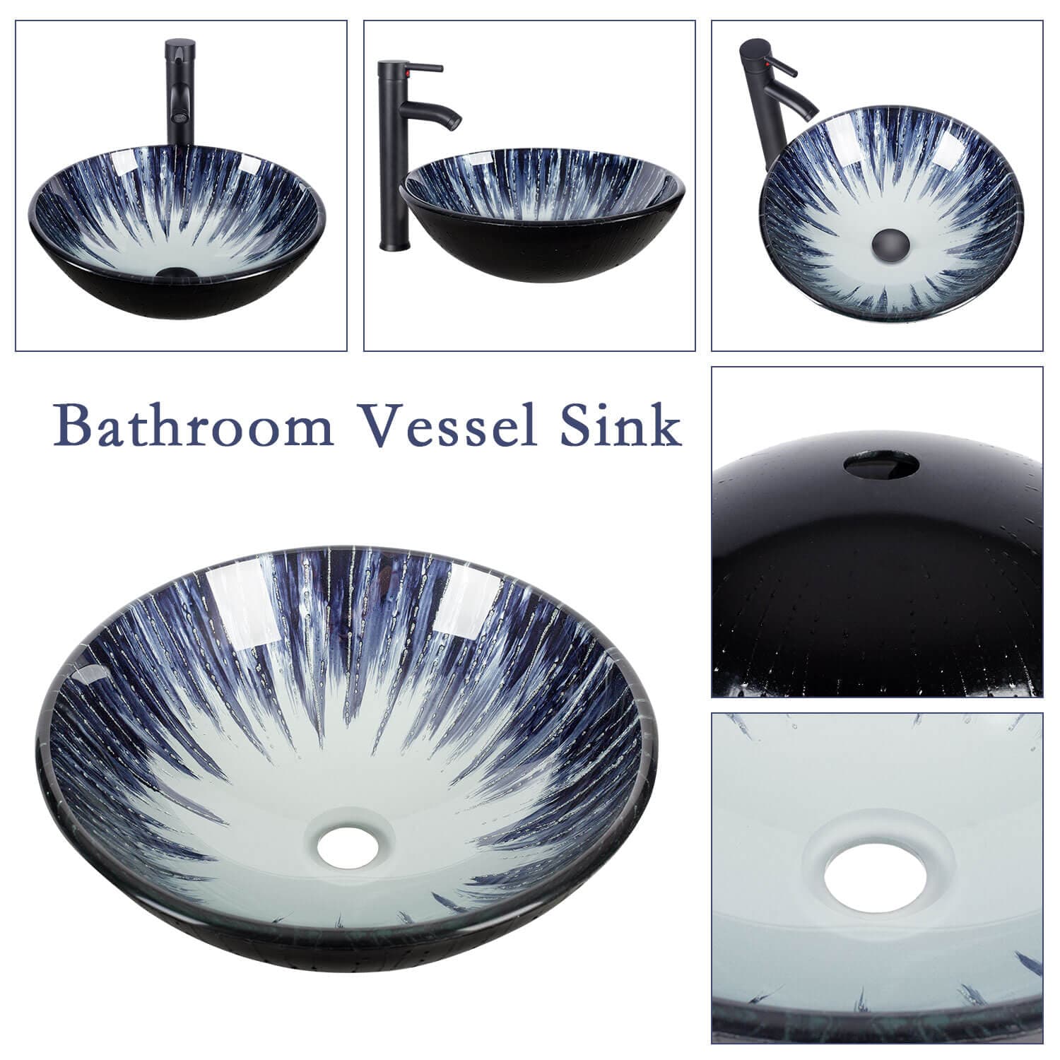 Different angle view of Elecwish Dark Blue Round Bathroom Vessel Sink BG1003