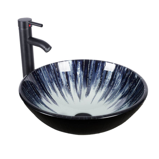 Elecwish Vessel Sinks 16.5 Inch Round Bathroom Vessel Sink Bowl and Faucet Combo,Dark Blue