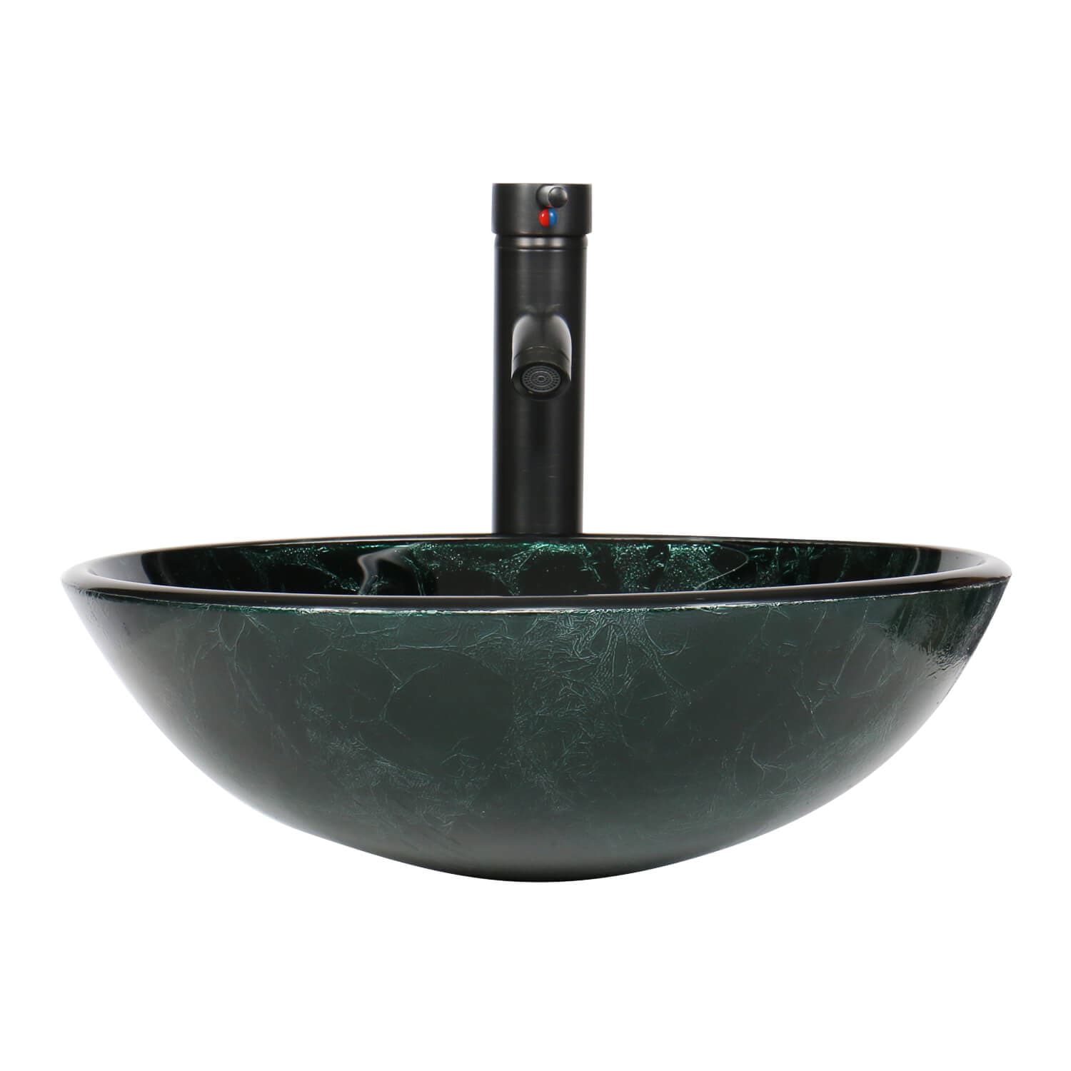 Elecwish Vessel Sinks Bathroom Artistic Vessel Sink Glass Bowl Faucet Drain Combo,Green