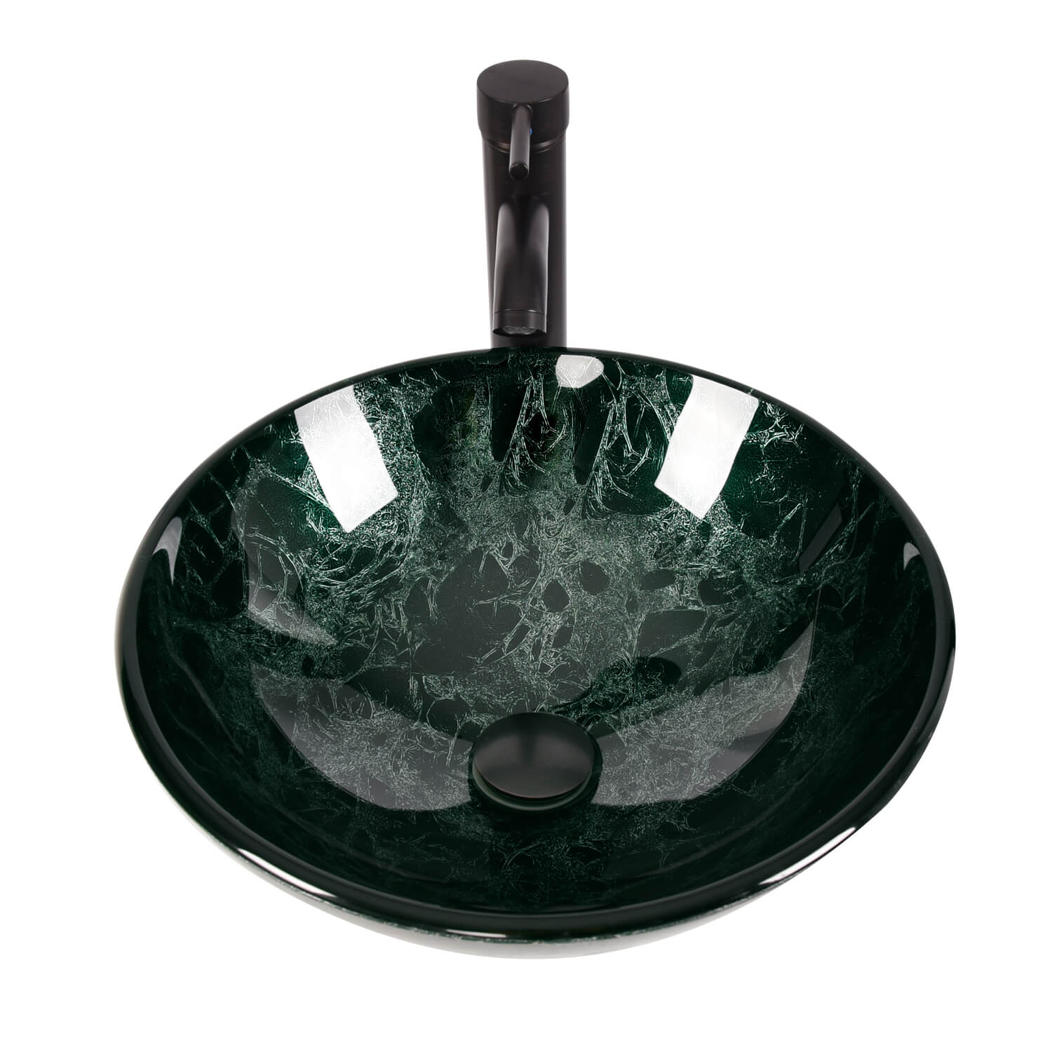 Elecwish Vessel Sinks Bathroom Artistic Vessel Sink Glass Bowl Faucet Drain Combo,Green