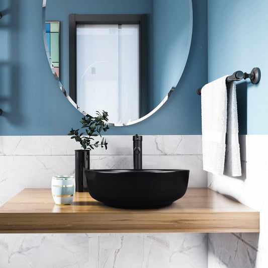 Elecwish Vessel Sinks Bathroom Sink and Faucet Combo Ceramic Vessel Sink Basin display