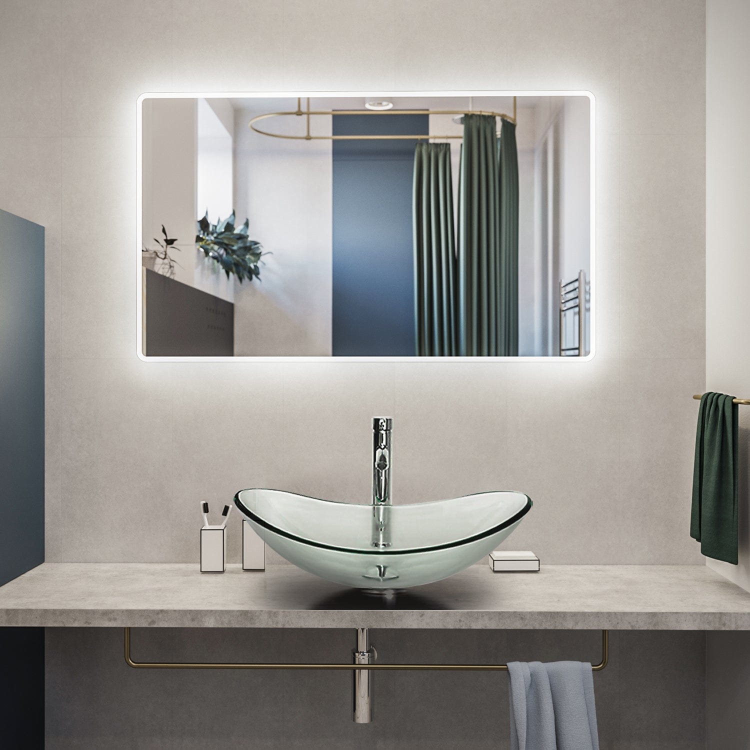 Elecwish Vessel Sinks Bathroom Vanity Vessel Sink Faucet Combo,Transparent Light Green display