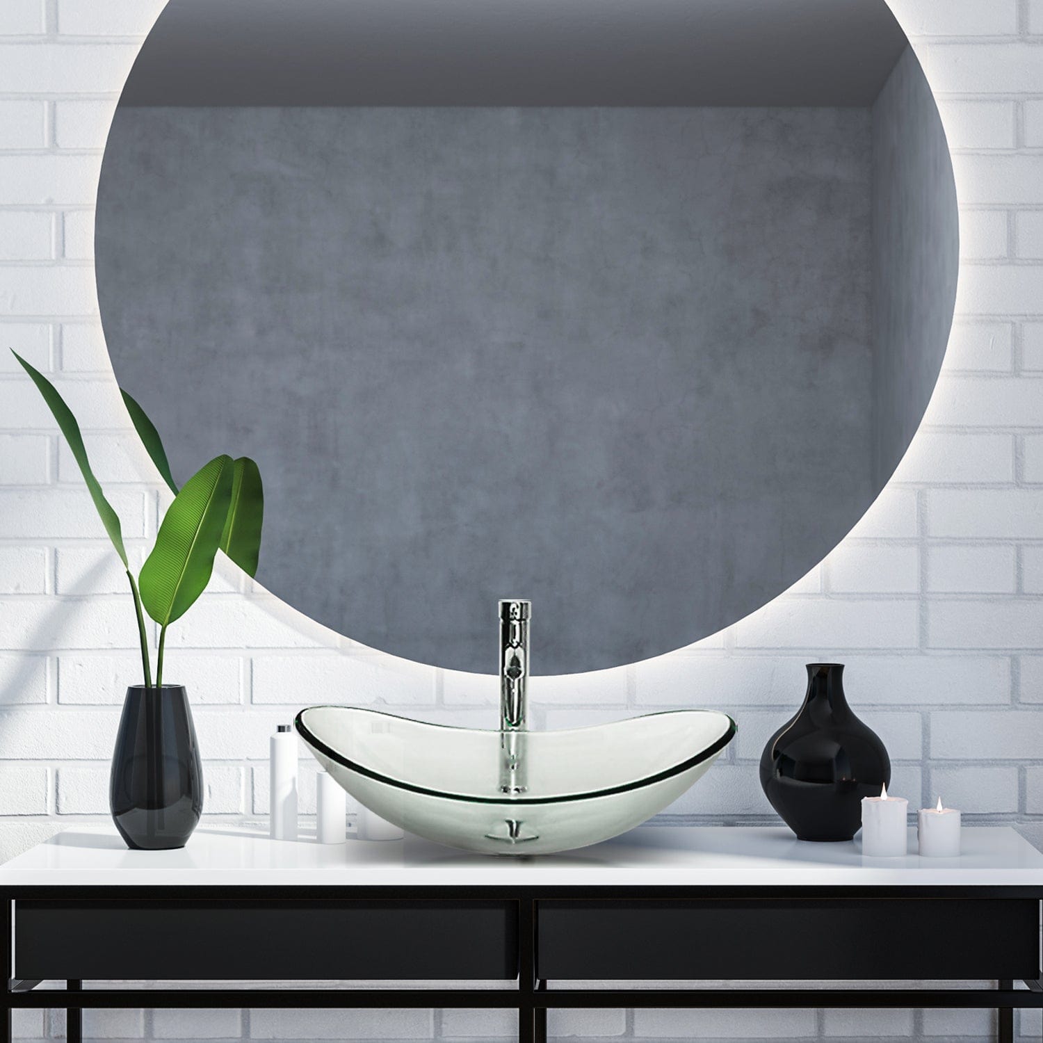 Oval Glass Vessel Sink BG007 display in bathroom