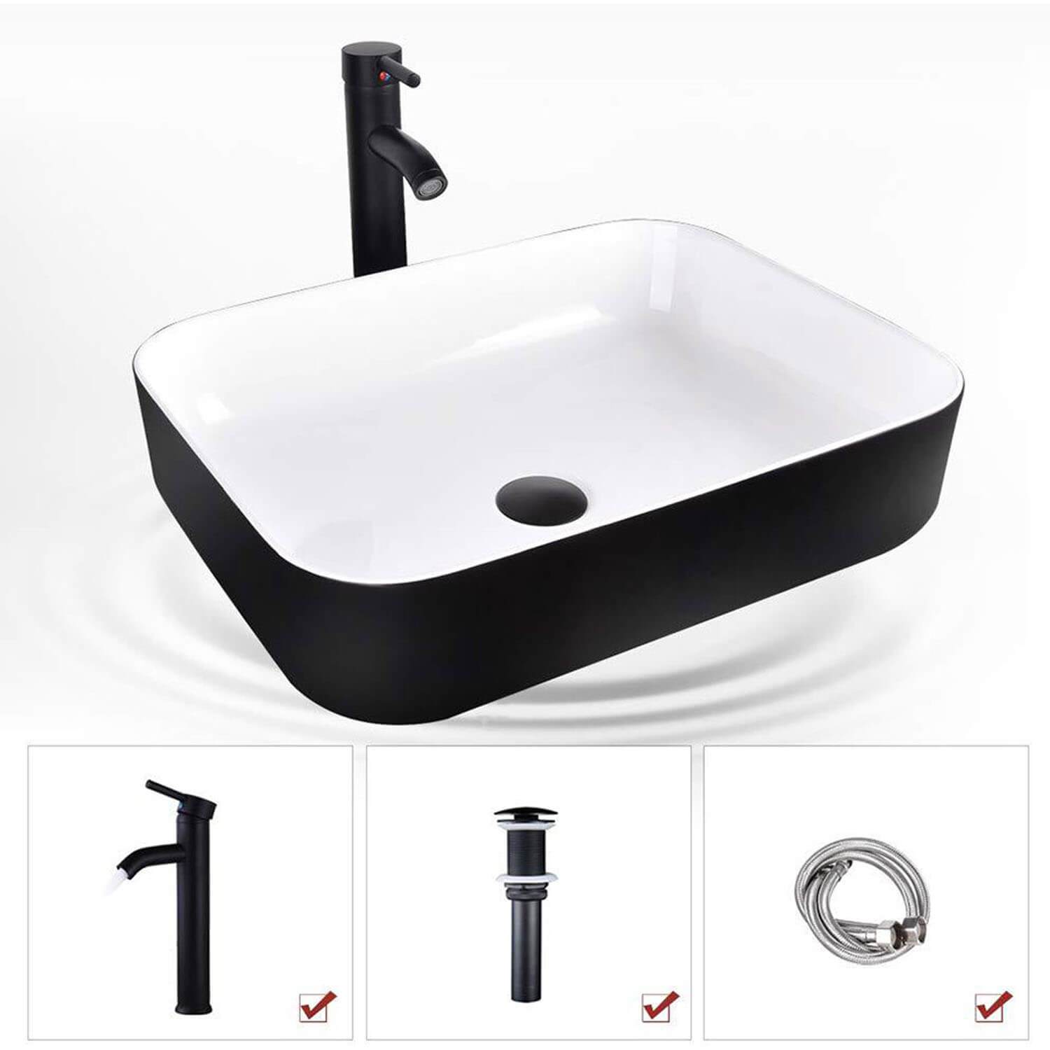 Ceramic Vessel Sink And Faucet Combo（Black Side Edge）detail image