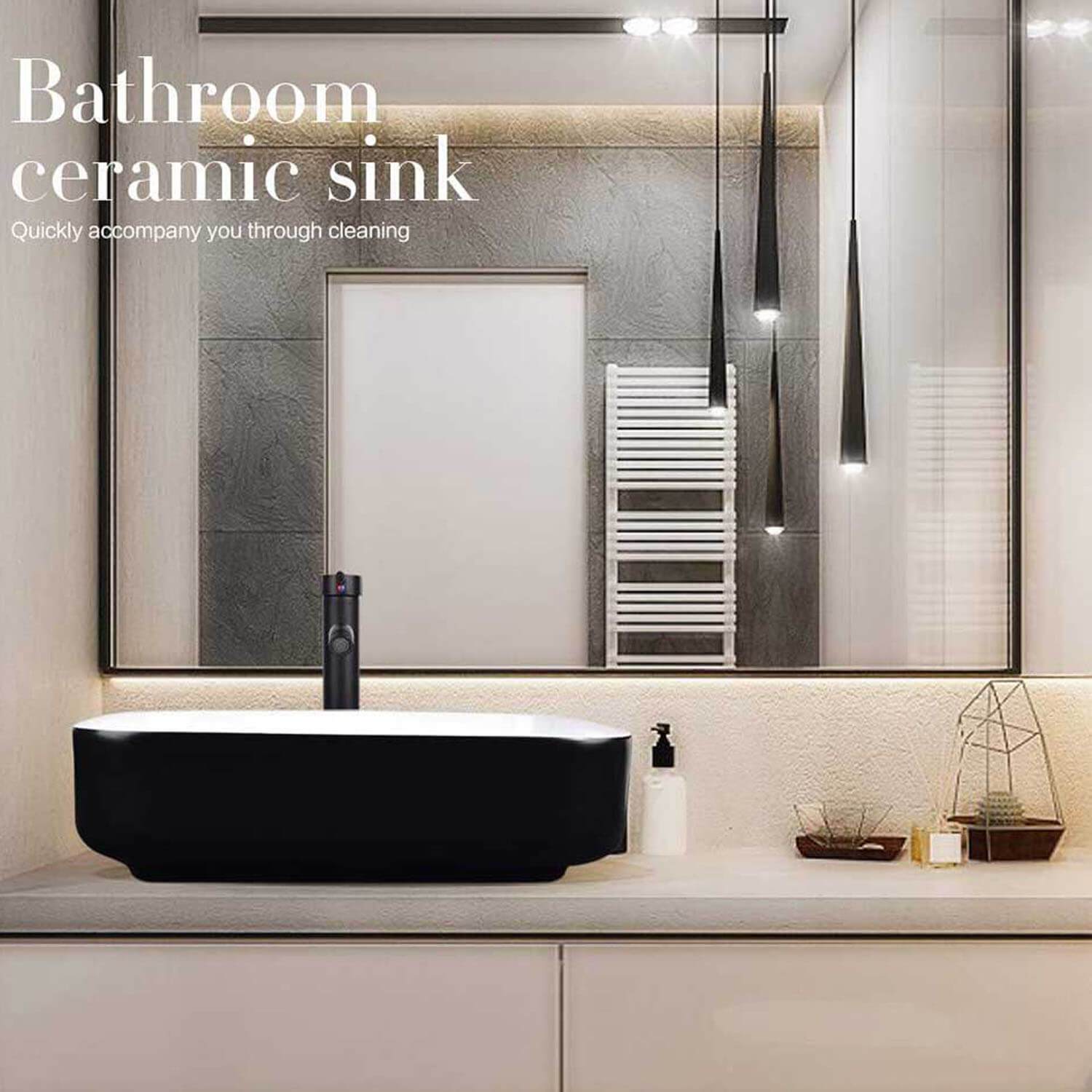 Ceramic Vessel Sink And Faucet Combo（Black Side Edge）scene image