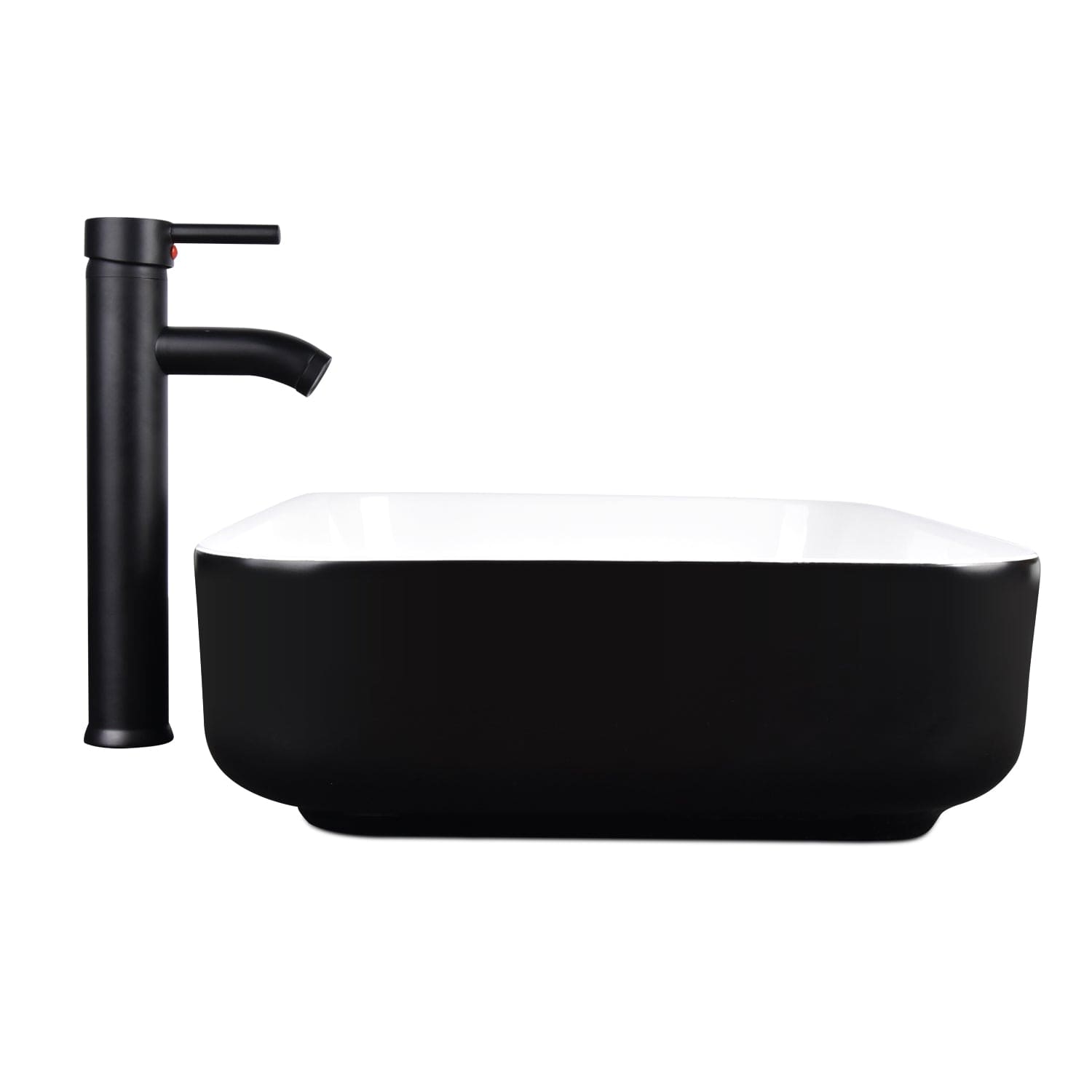 Elecwish Vessel Sinks Black and White Ceramic Bathroom Sink Faucet and Drain Combo,Rectangle