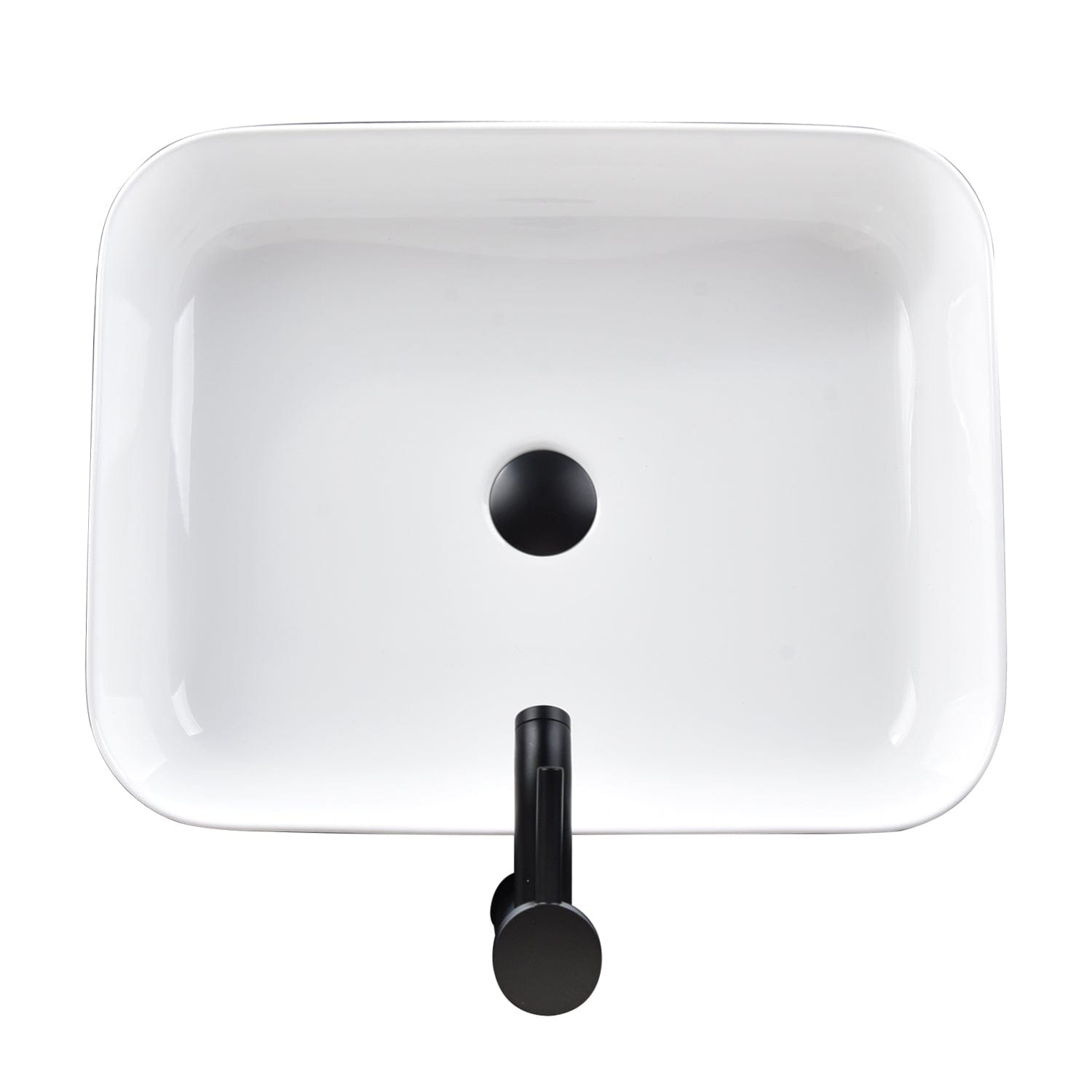 Above view of Elecwish Vessel Sinks Black and White Ceramic Bathroom Sink Faucet and Drain Combo,Rectangle