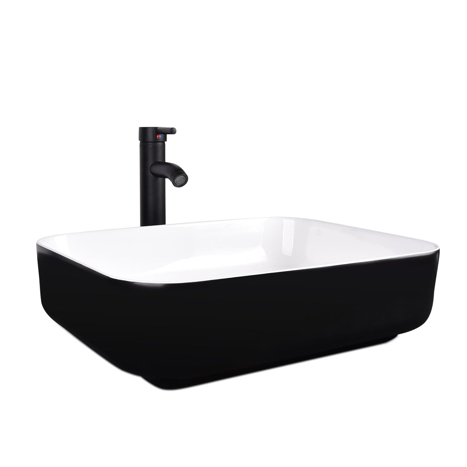 Elecwish Vessel Sinks Black and White Ceramic Bathroom Sink Faucet and Drain Combo,Rectangle