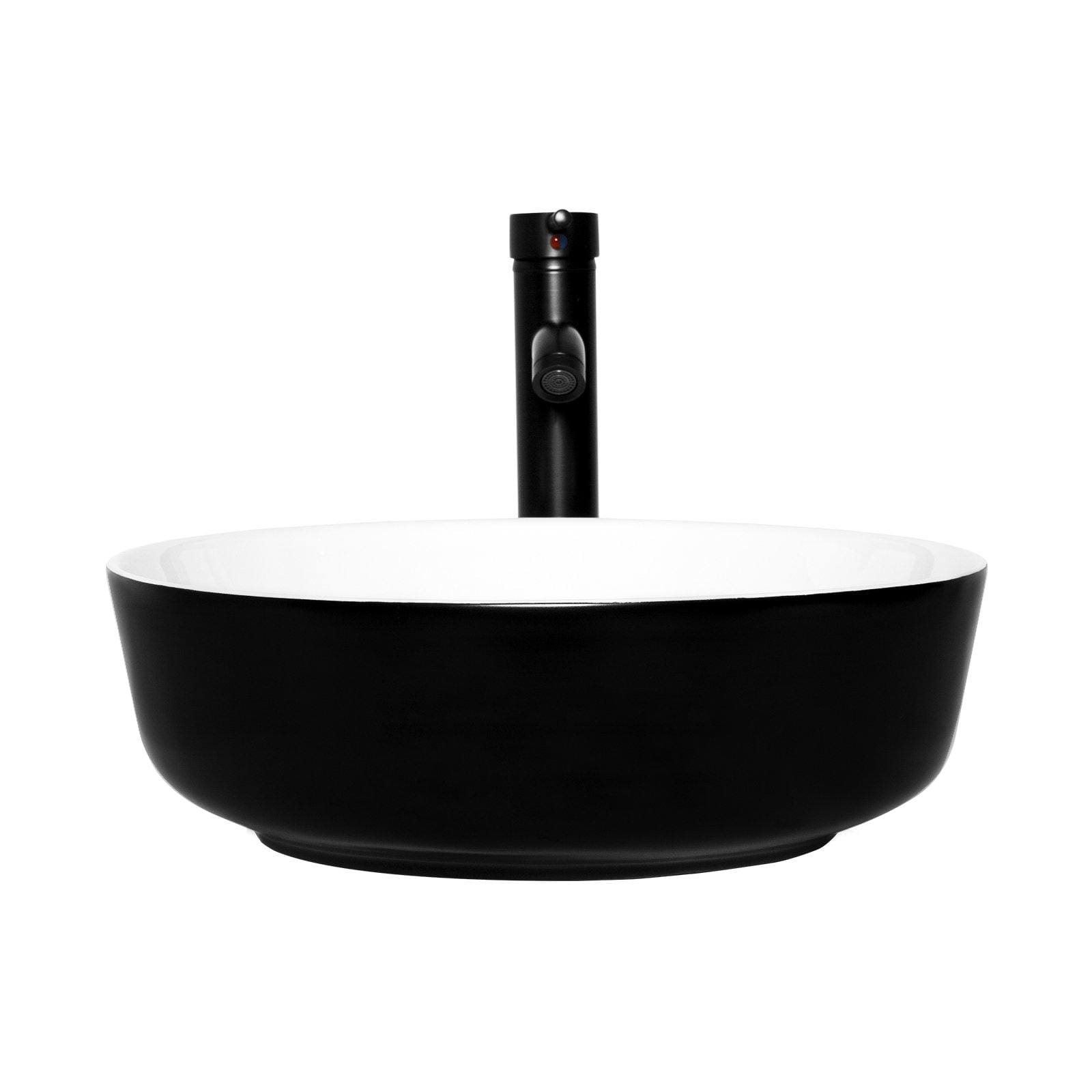 Elecwish Vessel Sinks Ceramic Bathroom Sink with Faucet Drain Combo,Round Black and White