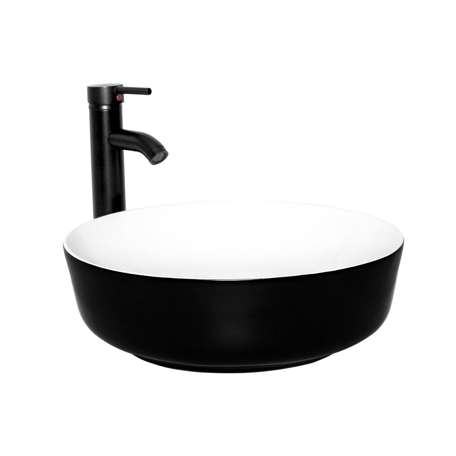 Elecwish Vessel Sinks Ceramic Bathroom Sink with Faucet Drain Combo,Round Black and White