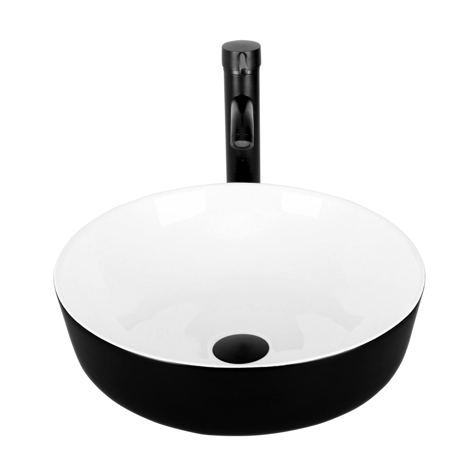 Elecwish Vessel Sinks Ceramic Bathroom Sink with Faucet Drain Combo,Round Black and White