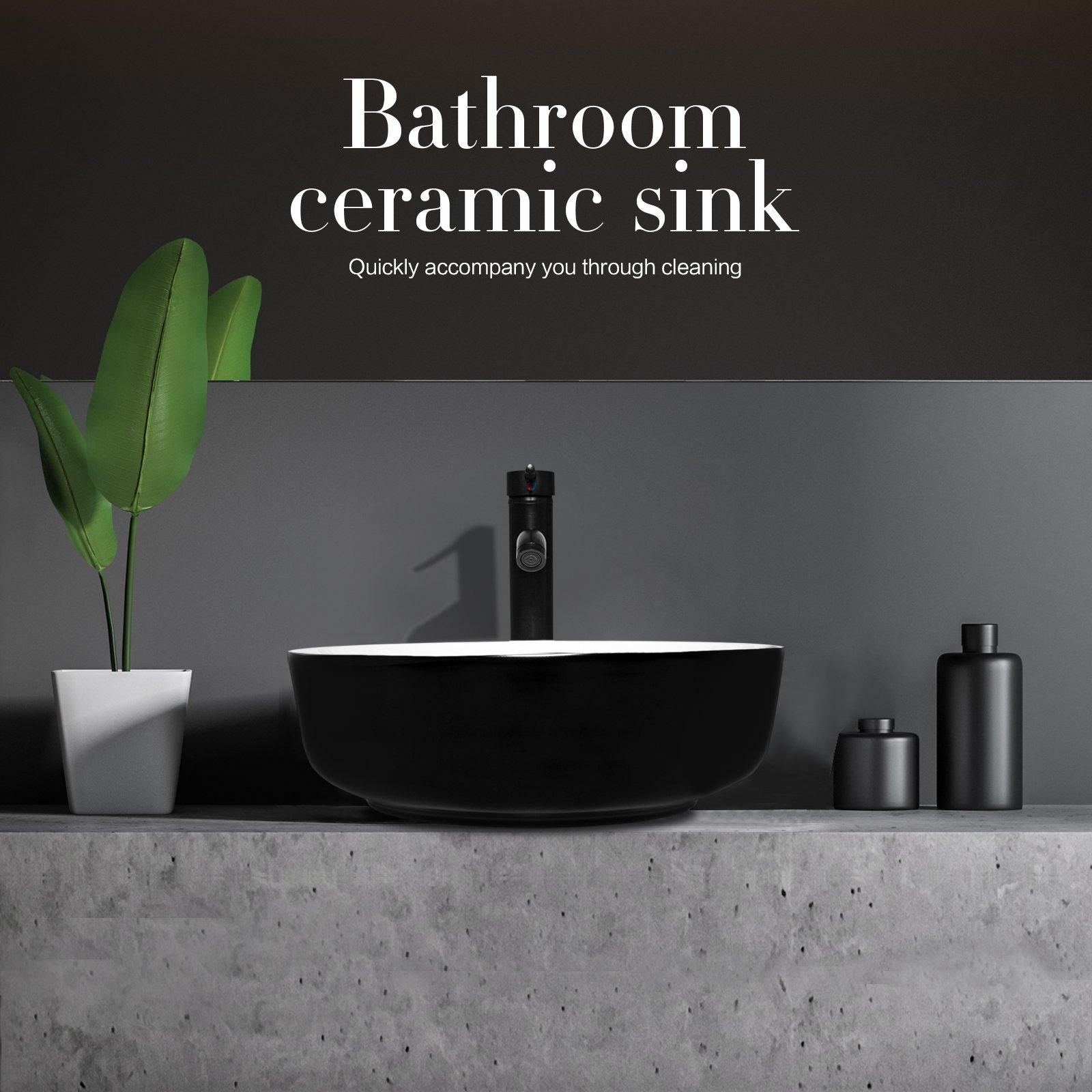 Elecwish Vessel Sinks Ceramic Bathroom Sink with Faucet Drain Combo display scene
