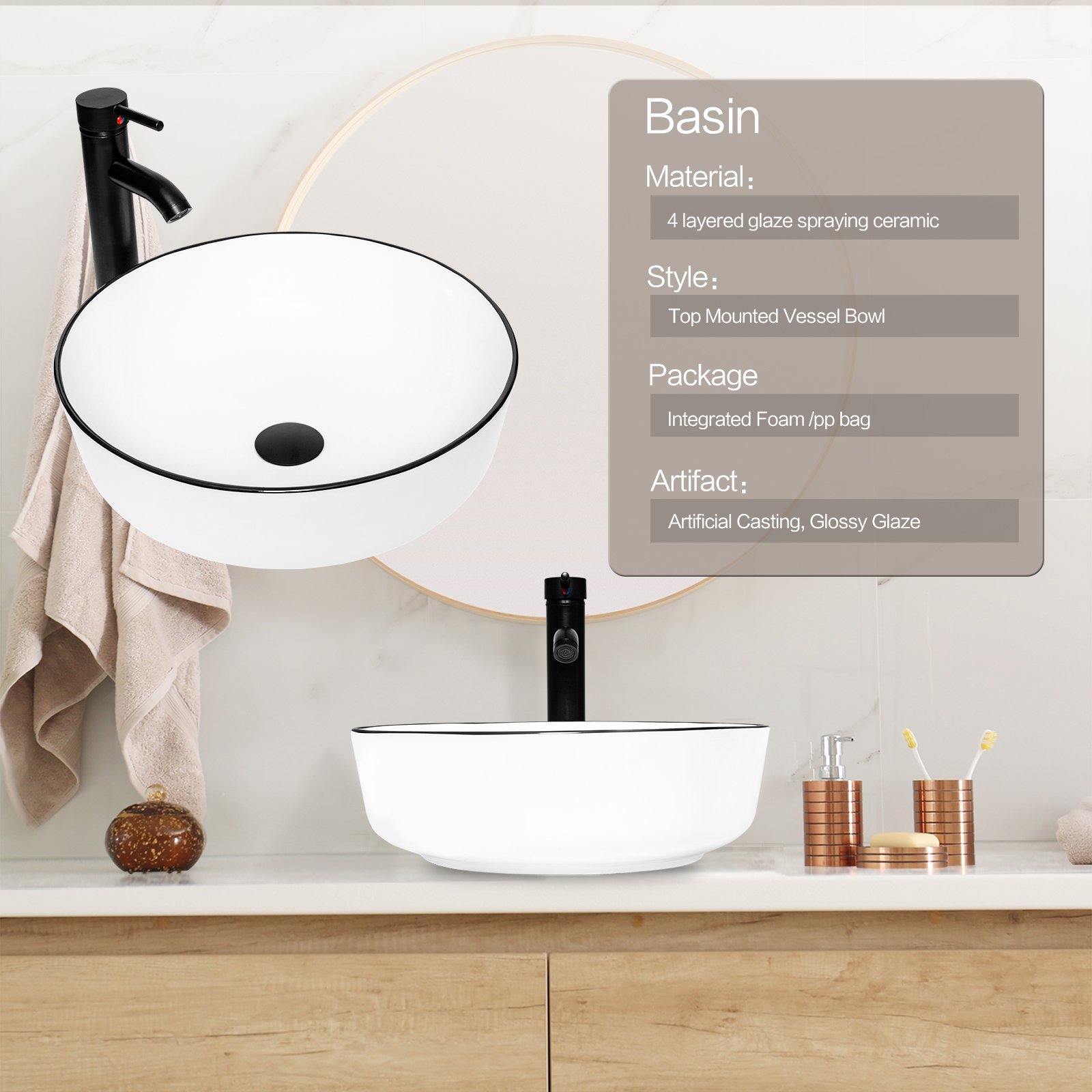Elecwish White Ceramic Vessel Sink BG1009 basin specification and display scene