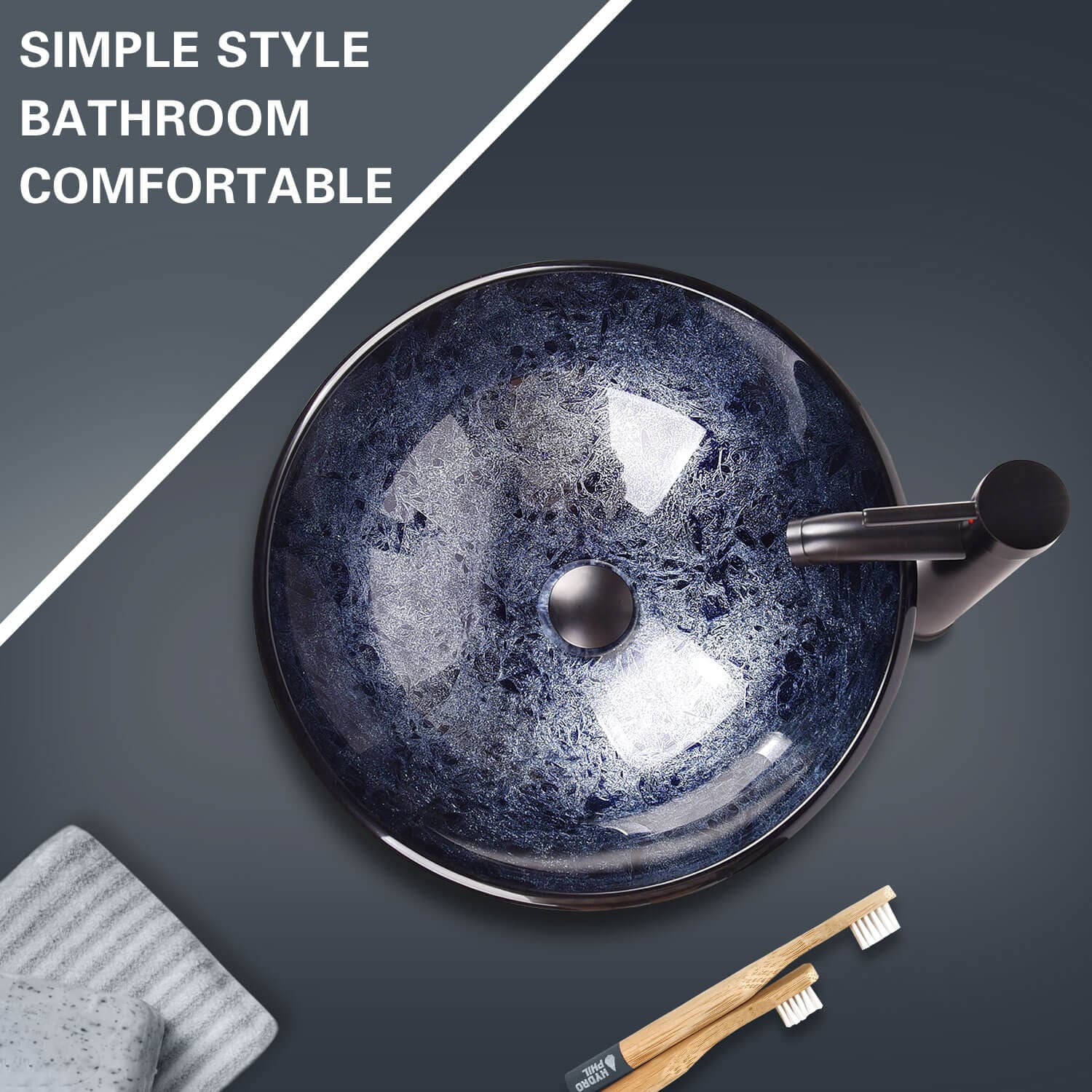 Round Bluish Grey Vessel Sink | Tempered Glass | Elecwish.com