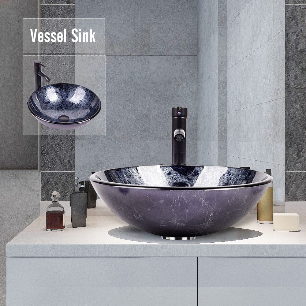 Elecwish Vessel Sinks Glass Bathroom Vessel Sink 16.5" BG1002 display scene