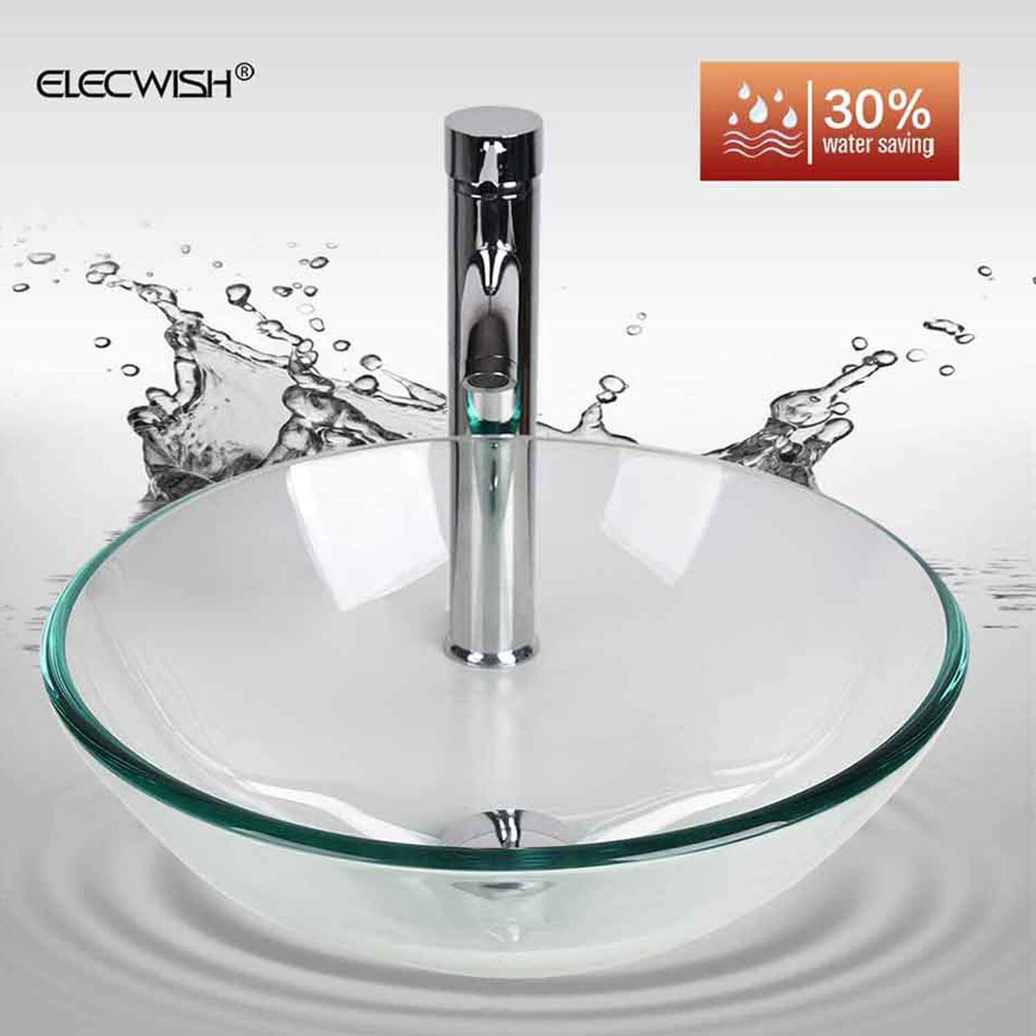 Clear Tempered Glass Vessel Sink Modern Round Basin